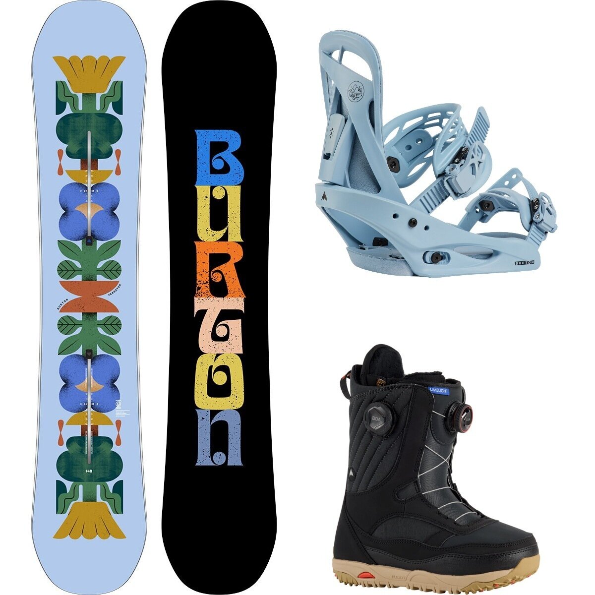 Image of Burton Yeasayer w/ Limelight Boa + Citizen Re:Flex Snowboard Pkg Flora,Airstrm Blu,Black, 148cm,M,8