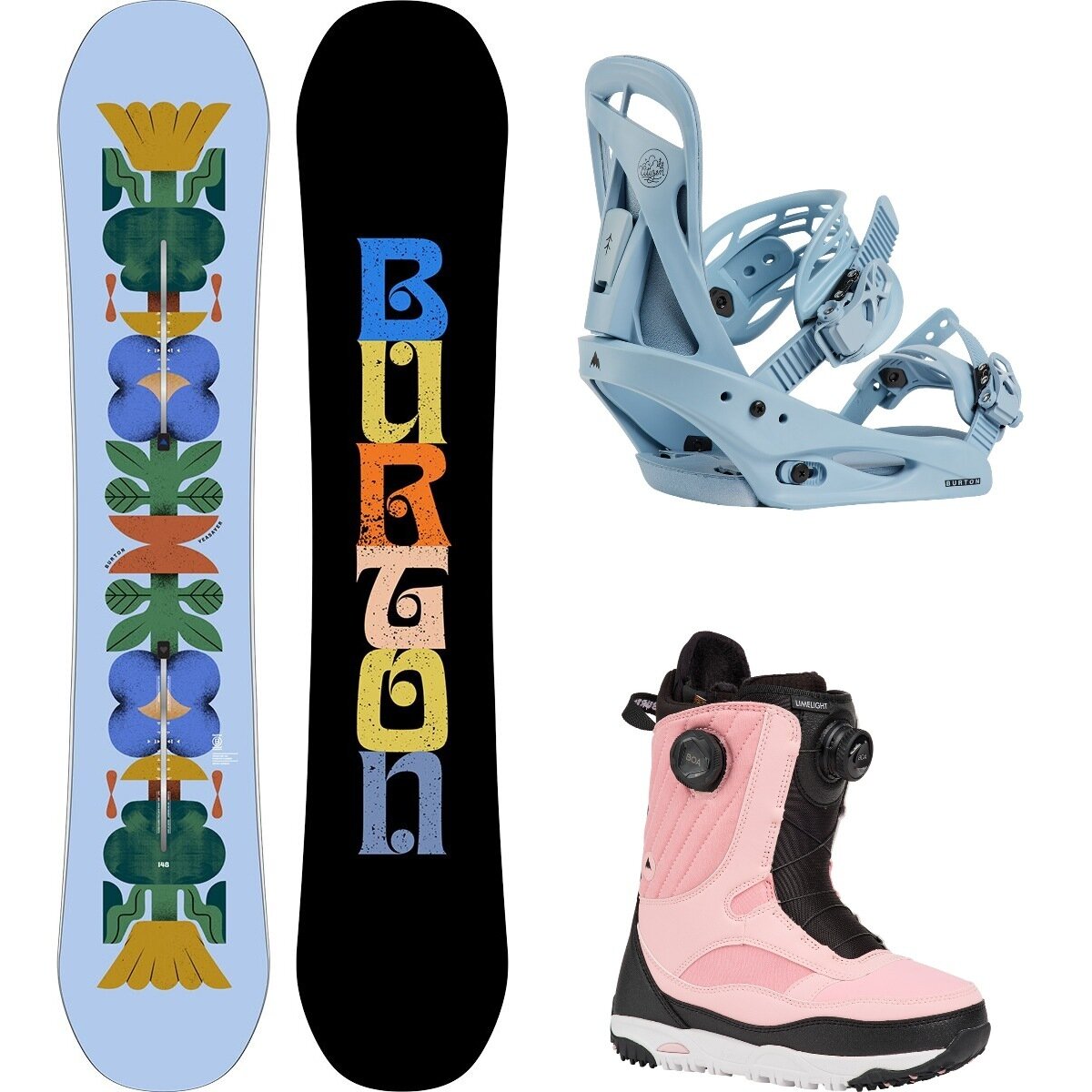 Image of Burton Yeasayer w/ Limelight Boa + Citizen Re:Flex Snowboard Pkg Flora,Airstrm Blu,Black/Pink, 152cm,M,6