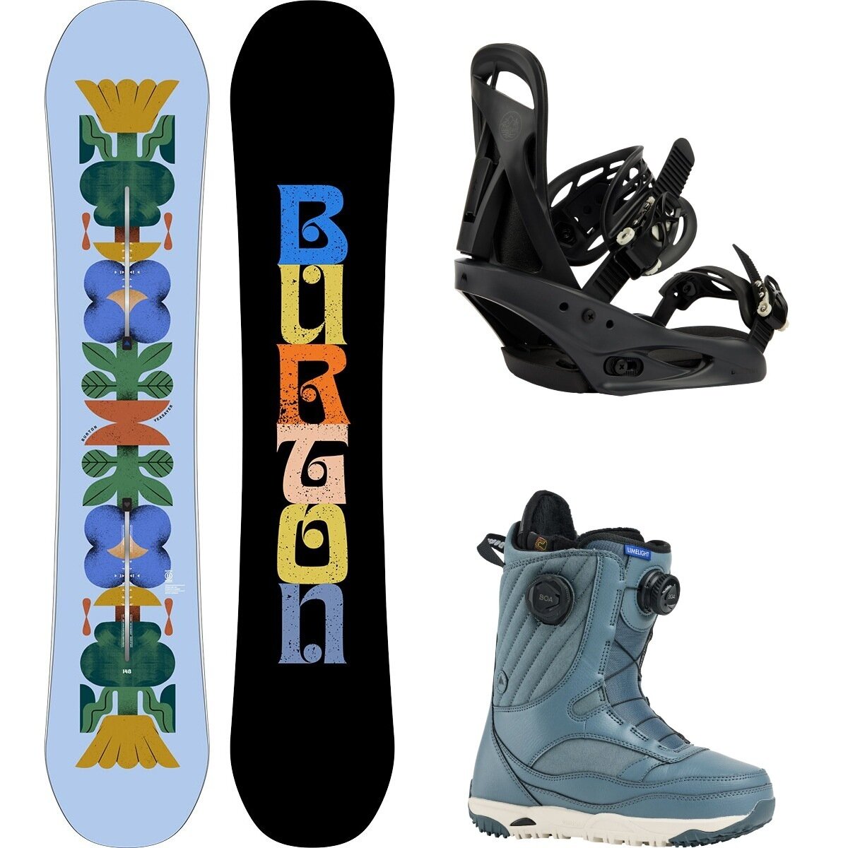 Image of Burton Yeasayer w/ Limelight Boa + Citizen Re:Flex Snowboard Pkg Flora,Black,Pewter, 152cm,L,10