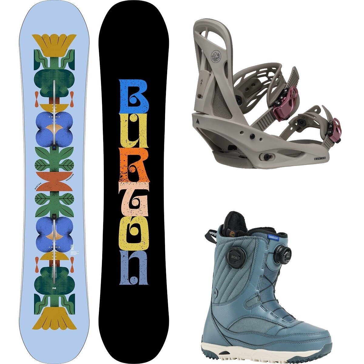 Image of Burton Yeasayer w/ Limelight Boa + Citizen Re:Flex Snowboard Pkg Flora,Chinchilla Gray,Pewter, 140cm,L,9.5