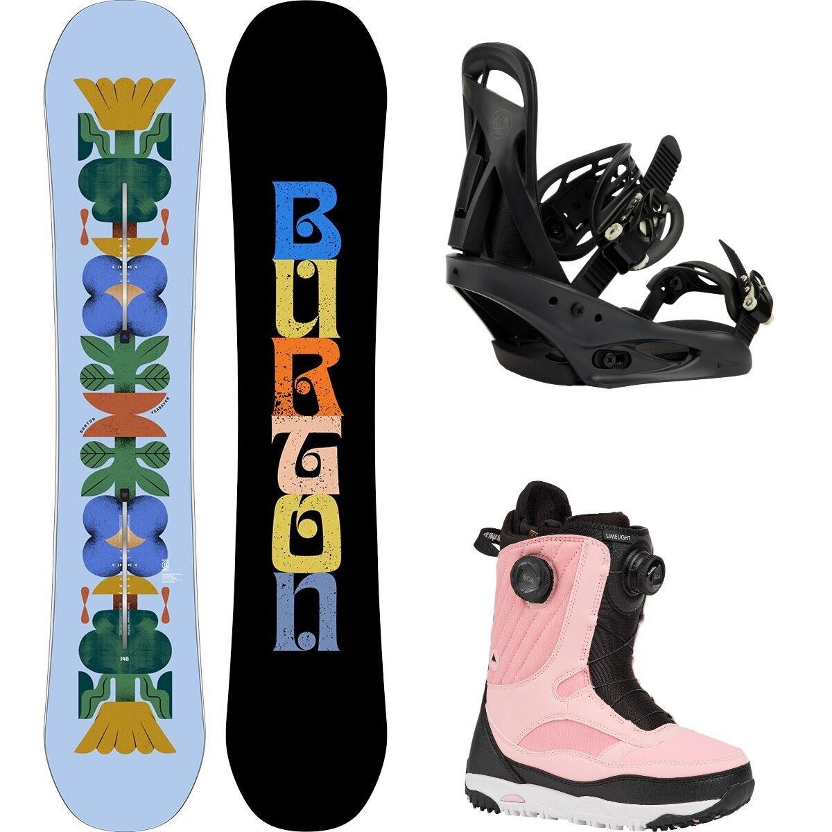 Image of Burton Yeasayer w/ Limelight Boa + Citizen Re:Flex Snowboard Pkg Flora,Black,Black/Pink, 152cm,L,8