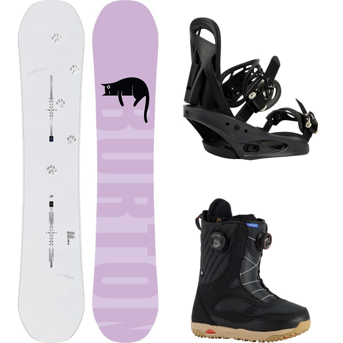 Image of Burton Yeasayer w/ Limelight Boa + Citizen Re:Flex Snowboard Pkg Paws,Black,Black, 144cm,L,8
