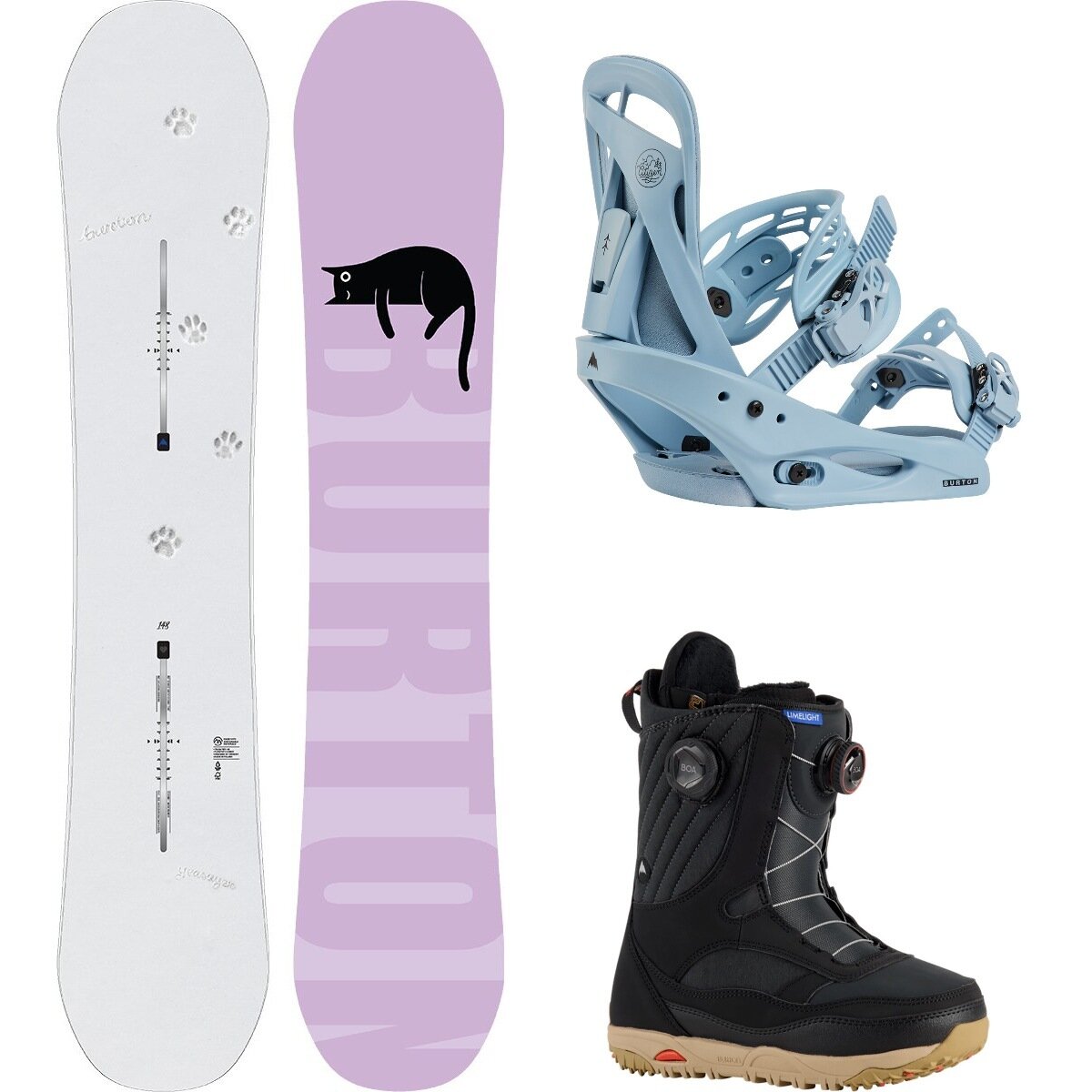 Image of Burton Yeasayer w/ Limelight Boa + Citizen Re:Flex Snowboard Pkg Paws,Airstrm Blu,Black, 148cm,M,8