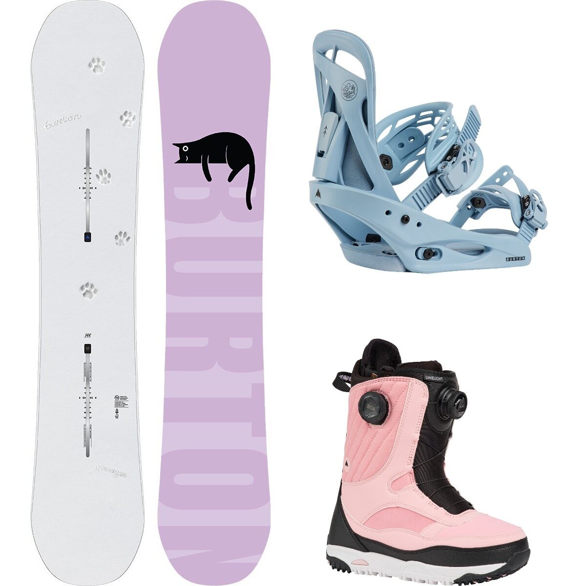 Image of Burton Yeasayer w/ Limelight Boa + Citizen Re:Flex Snowboard Pkg Paws,Airstrm Blu,Black/Pink, 140cm,M,7.5