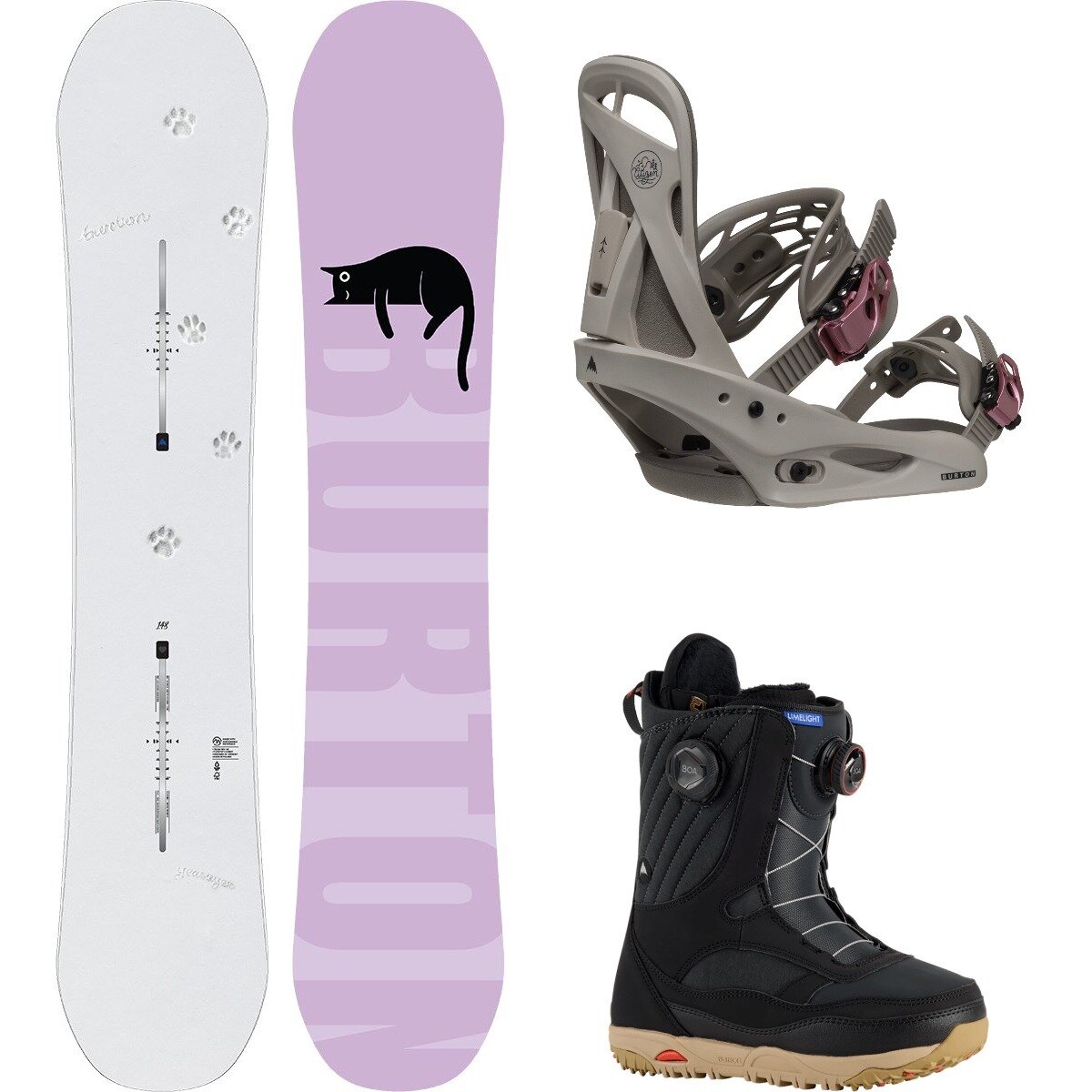 Image of Burton Yeasayer w/ Limelight Boa + Citizen Re:Flex Snowboard Pkg Paws,Chinchilla Gray,Black, 140cm,L,10
