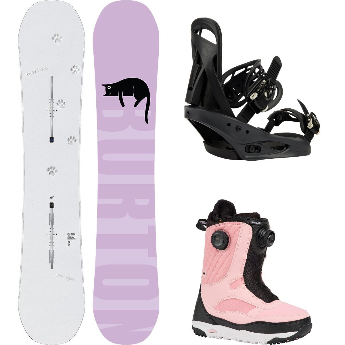 Image of Burton Yeasayer w/ Limelight Boa + Citizen Re:Flex Snowboard Pkg Paws,Black,Black/Pink, 144cm,M,7