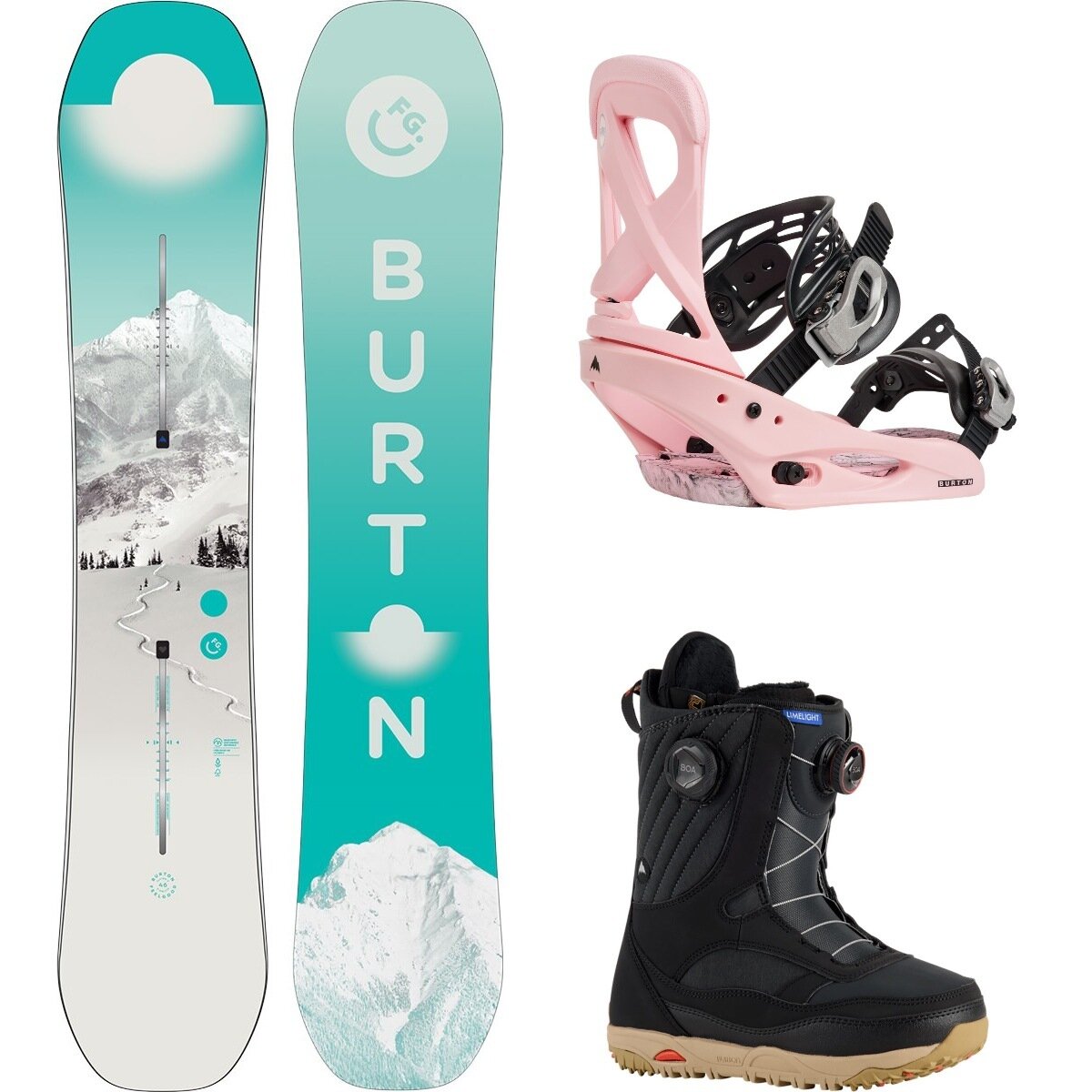 Image of Burton Yeasayer w/ Limelight Boa + Scribe Re:Flex Snowboard Package First Tracks,Pink,Black, 142cm,L,8