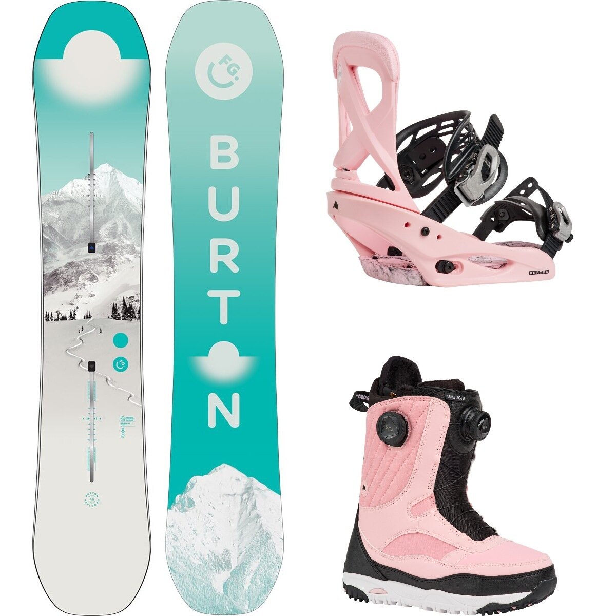 Image of Burton Yeasayer w/ Limelight Boa + Scribe Re:Flex Snowboard Package First Tracks,Pink,Black/Pink, 152cm,M,6