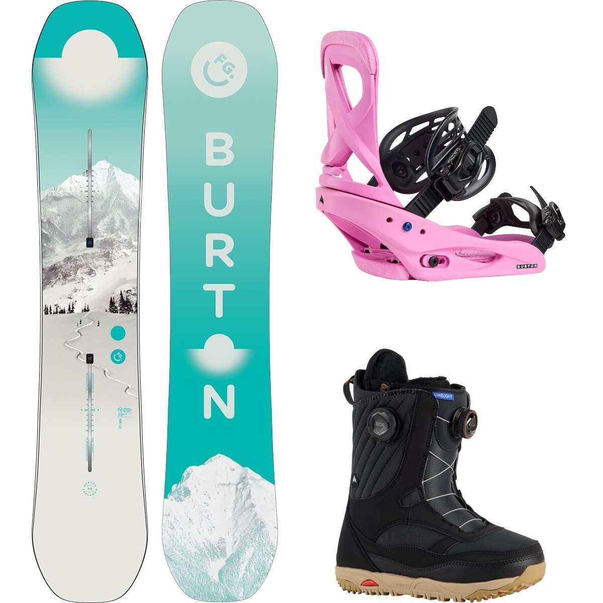 Image of Burton Yeasayer w/ Limelight Boa + Scribe Re:Flex Snowboard Package First Tracks,Fuchsia Pink,Black, 146cm,M,7.5