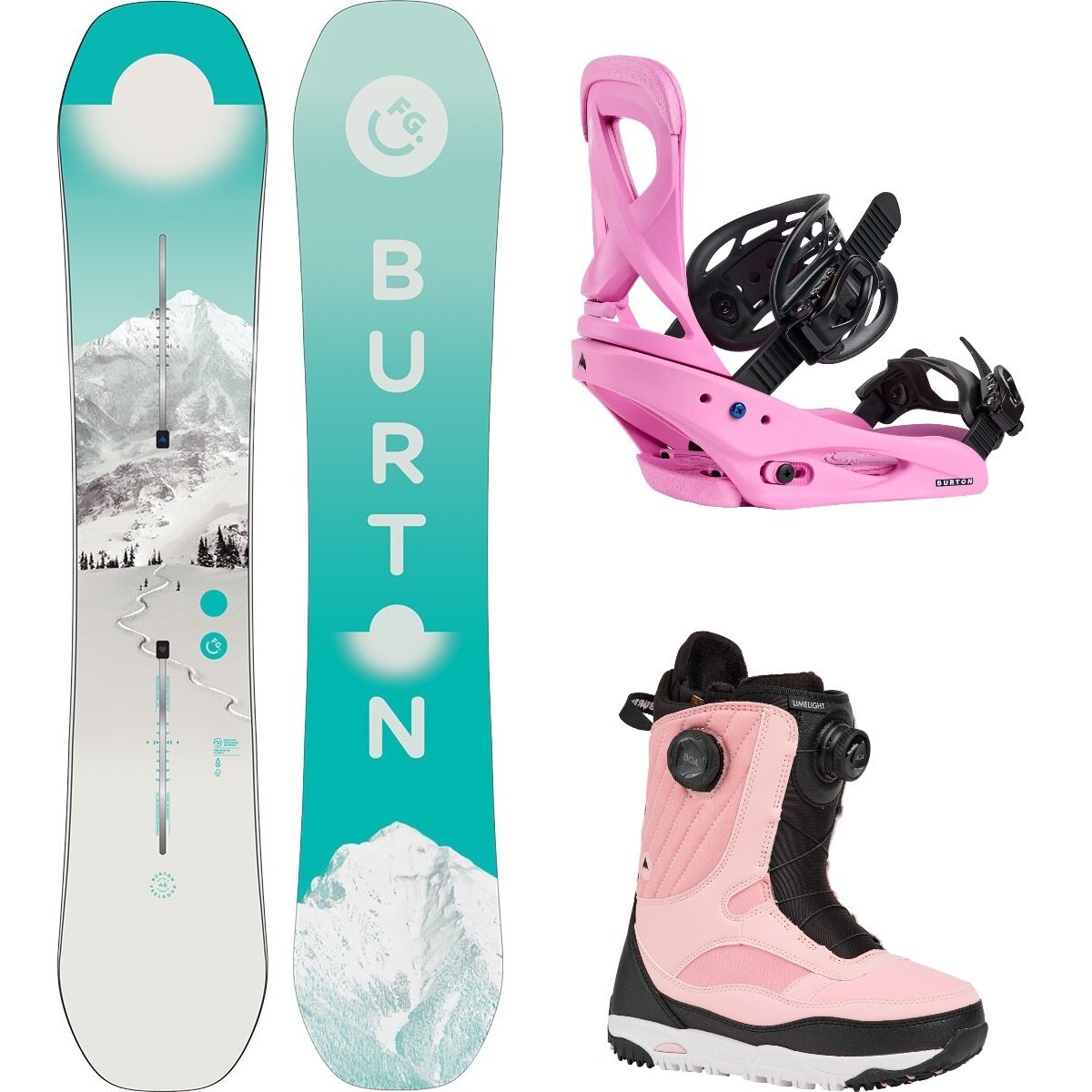 Image of Burton Yeasayer w/ Limelight Boa + Scribe Re:Flex Snowboard Package First Tracks,Fuchsia Pink,Black/Pink, 152cm,M,7