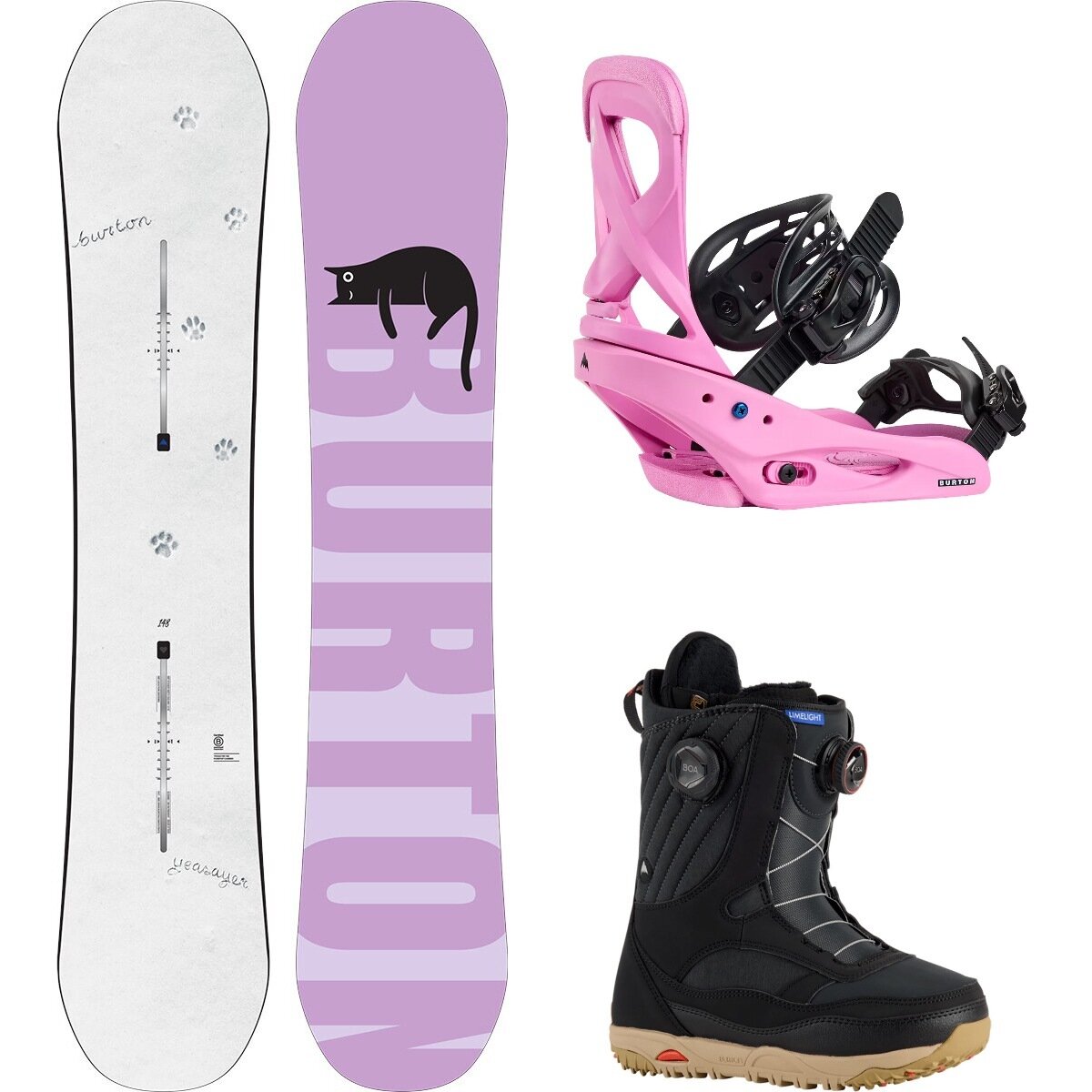 Image of Burton Yeasayer w/ Limelight Boa + Scribe Re:Flex Snowboard Package Paws,Fuchsia Pink,Black, 144cm,M,7