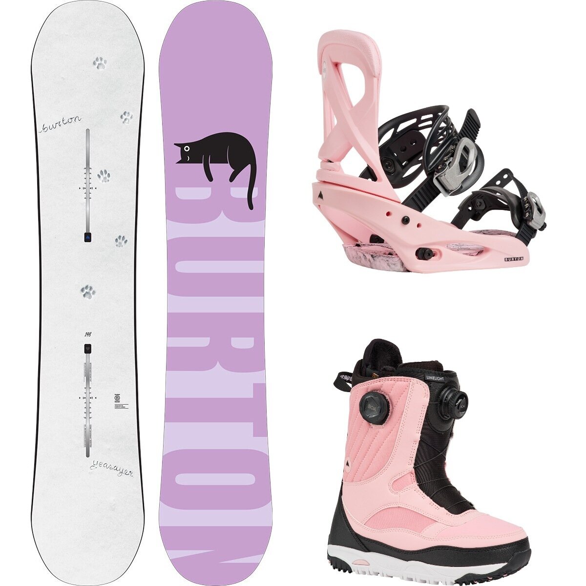 Image of Burton Yeasayer w/ Limelight Boa + Scribe Re:Flex Snowboard Package Paws,Pink,Black/Pink, 148cm,L,8