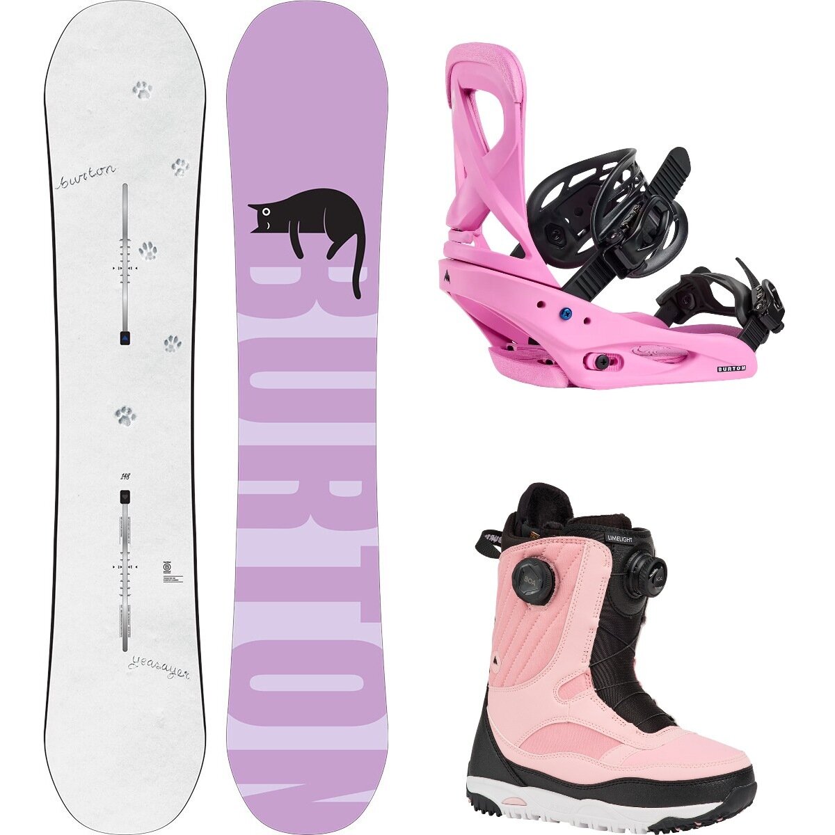 Image of Burton Yeasayer w/ Limelight Boa + Scribe Re:Flex Snowboard Package Paws,Fuchsia Pink,Black/Pink, 148cm,M,6