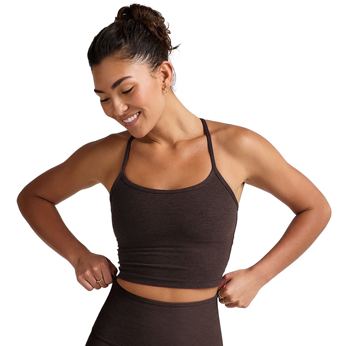 Image of Beyond Yoga Spacedye Slim Racerback Cropped Tank Top - Women's Dark Chocolate Heather, L