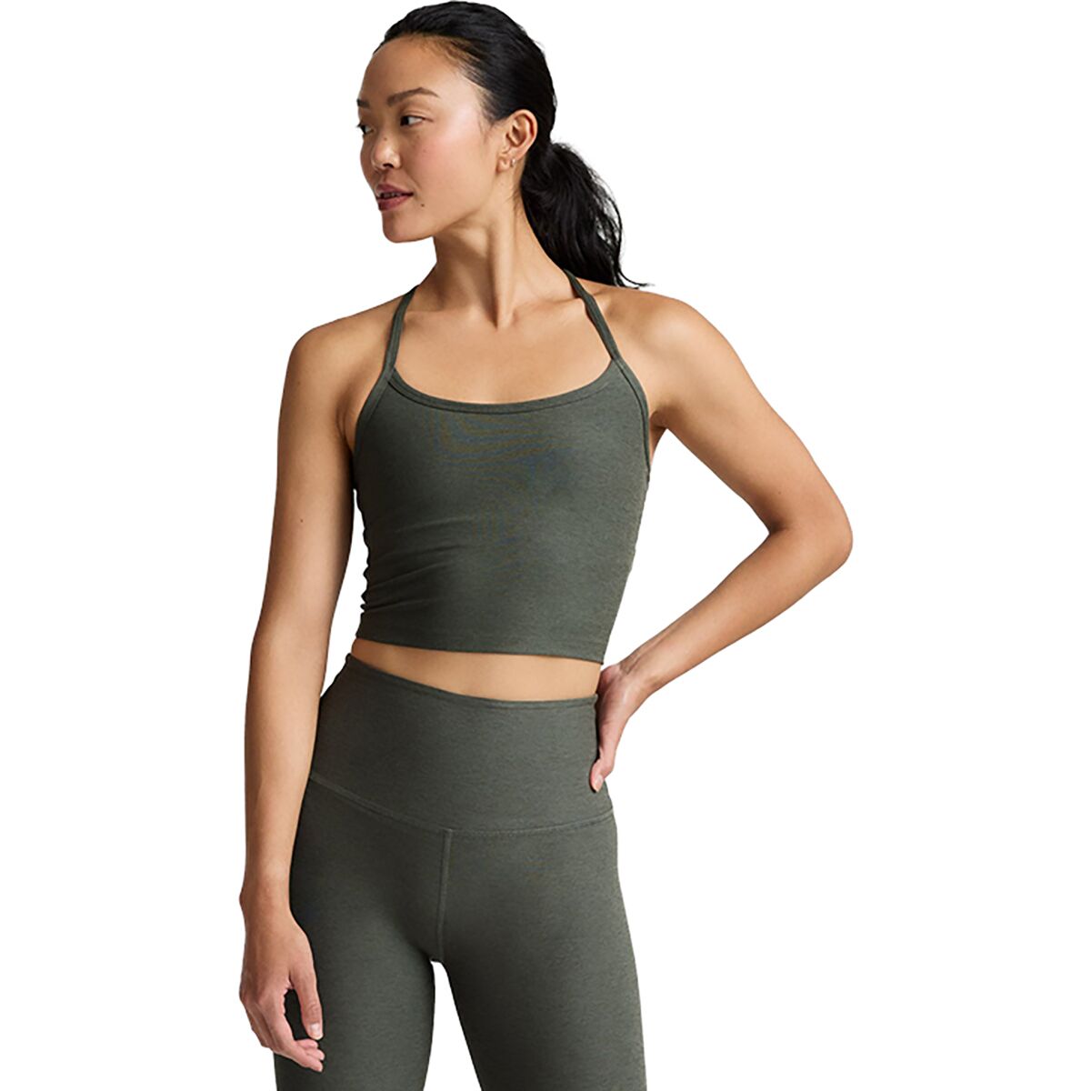 Image of Beyond Yoga Spacedye Slim Racerback Cropped Tank Top - Women's Dusty Forest Heather, XS