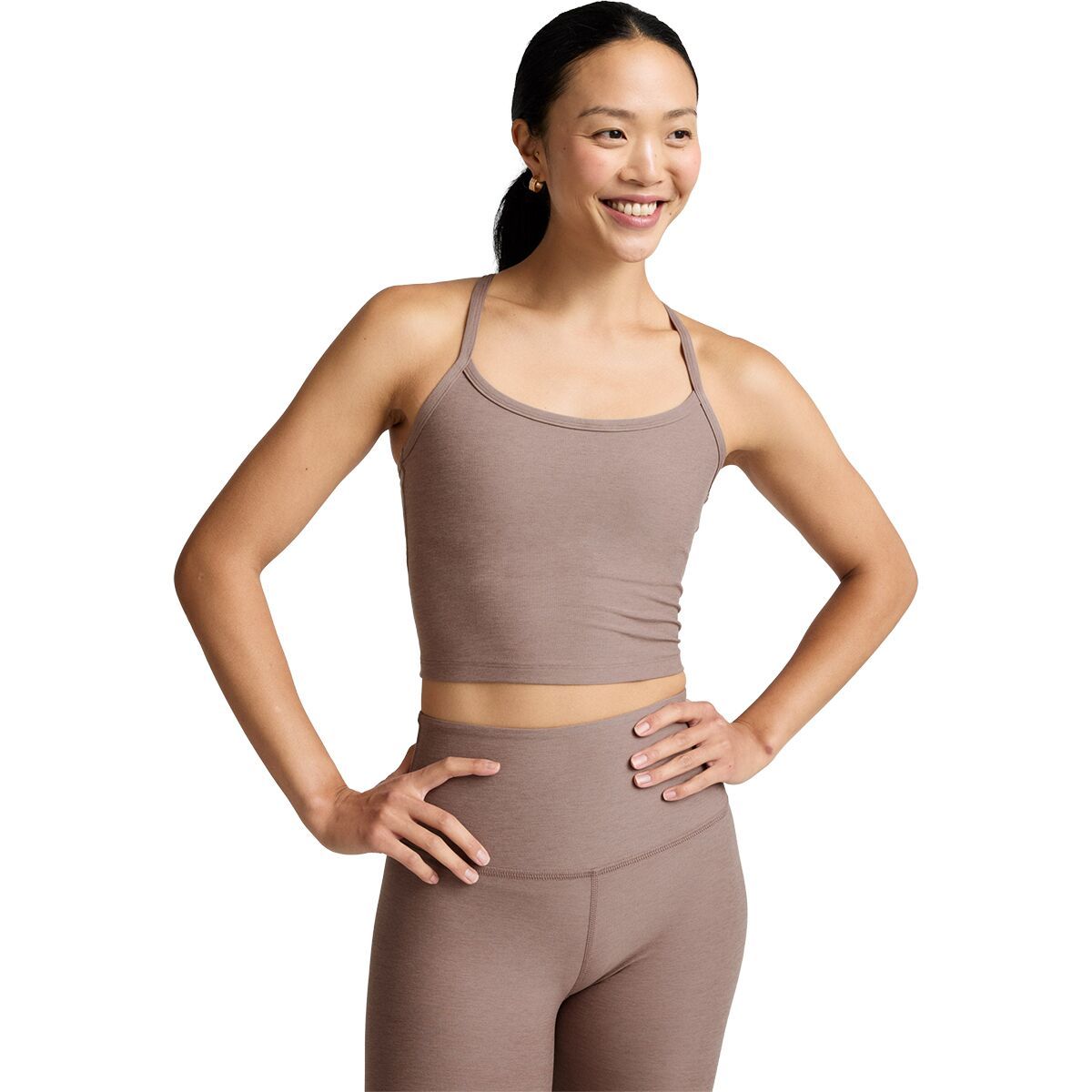 Image of Beyond Yoga Spacedye Slim Racerback Cropped Tank Top - Women's Rosey Taupe Heather, XS