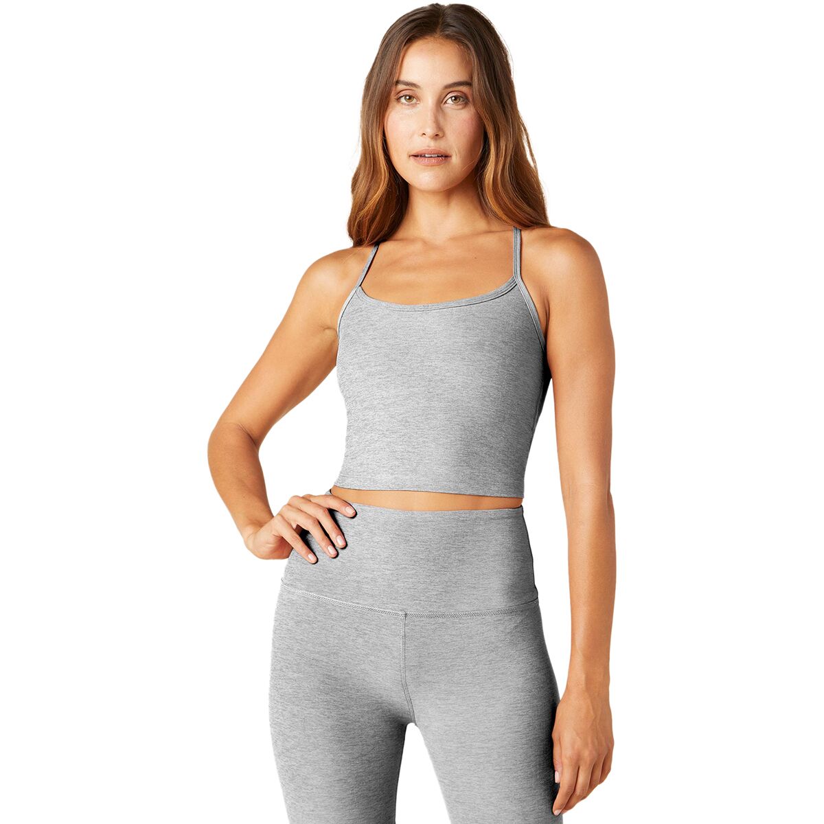 Image of Beyond Yoga Spacedye Slim Racerback Cropped Tank Top - Women's Silver Mist, S