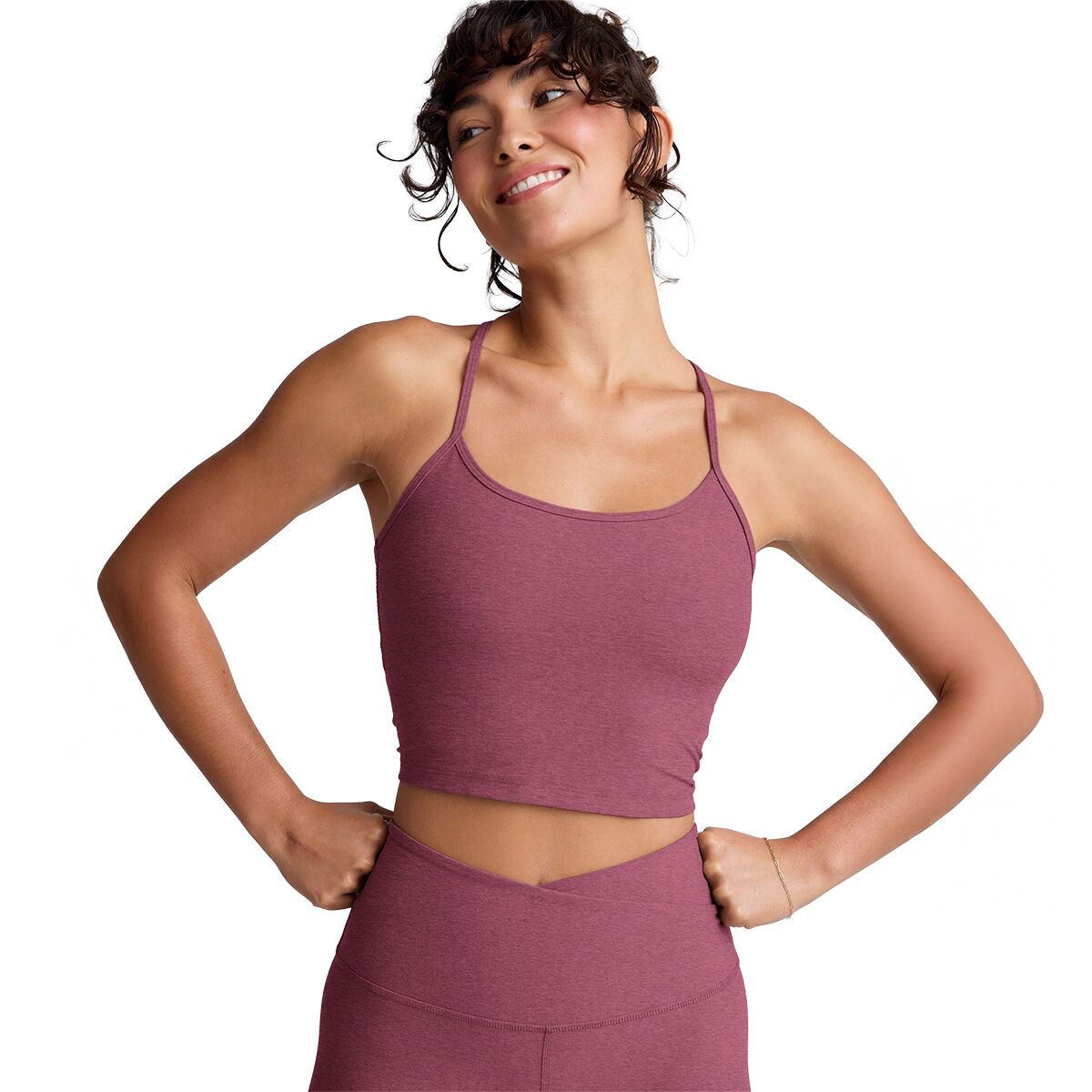 Image of Beyond Yoga Spacedye Slim Racerback Cropped Tank Top - Women's Smooth Mauve Heather, XS