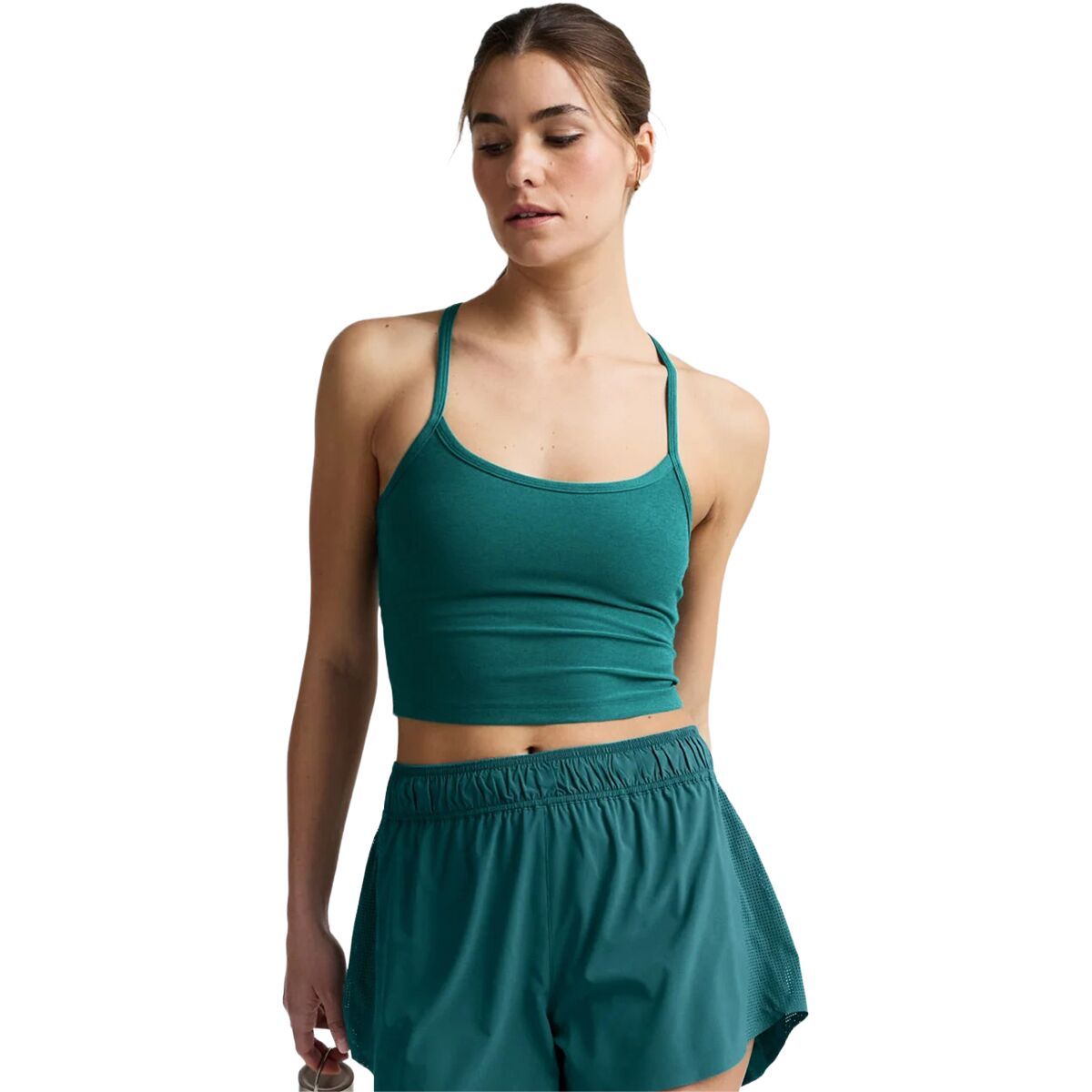 Image of Beyond Yoga Spacedye Slim Racerback Cropped Tank Top - Women's Teal Sea Heather, M