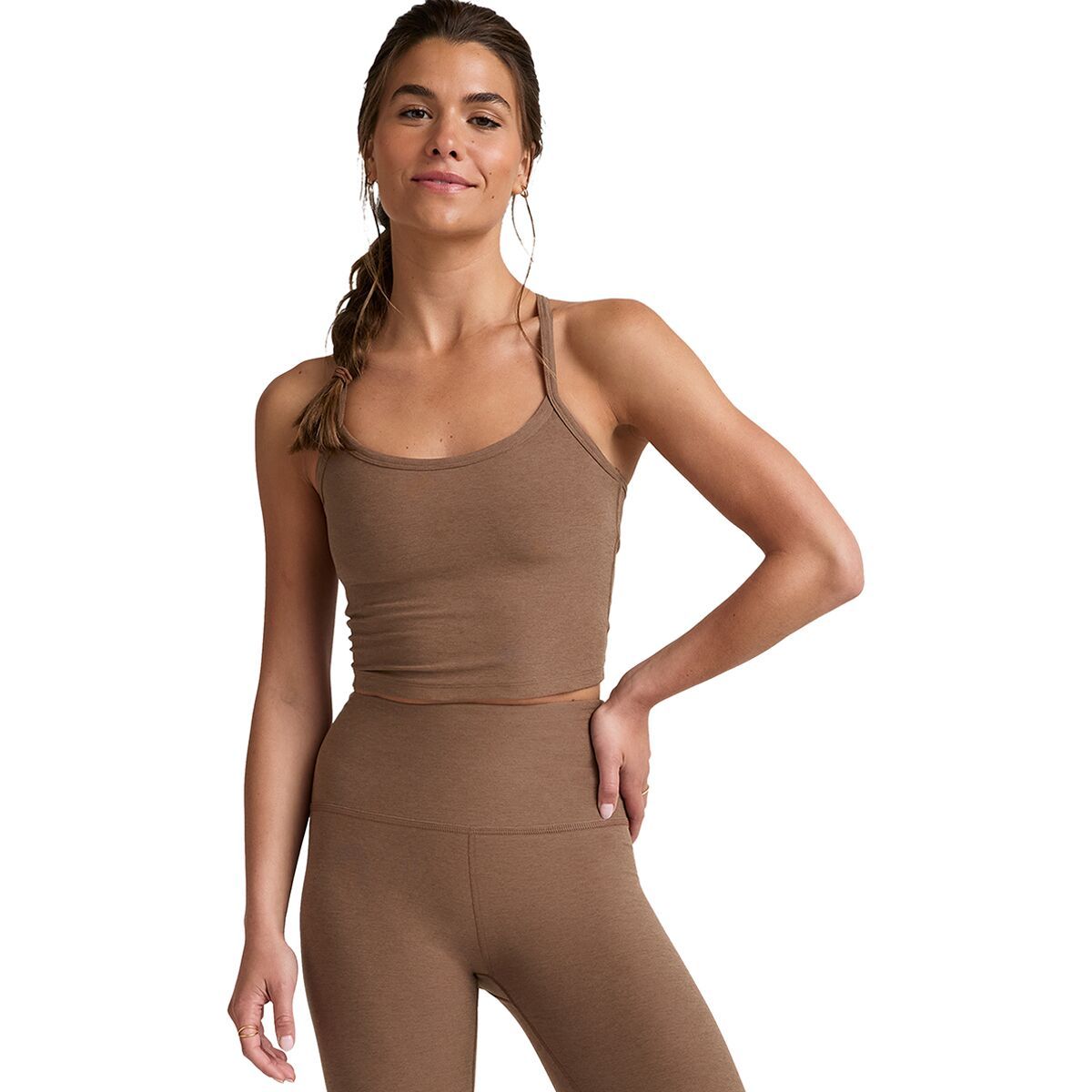 Image of Beyond Yoga Spacedye Slim Racerback Cropped Tank Top - Women's True Chocolate Heather, XL