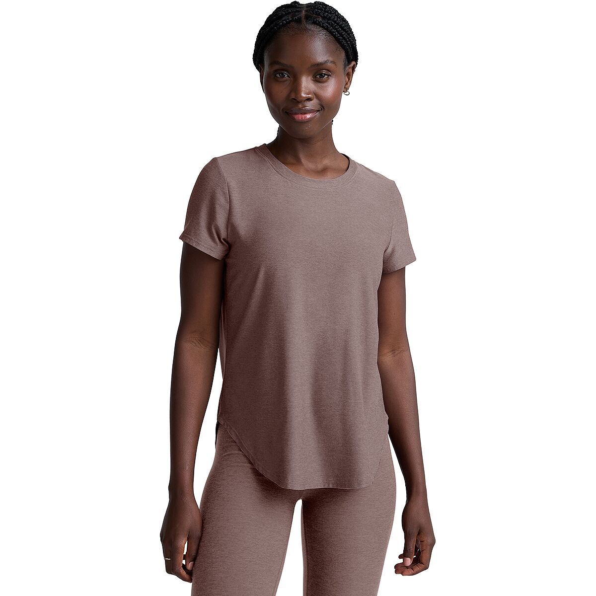 Image of Beyond Yoga On The Down Low T-Shirt - Women's Rosey Taupe Heather, M