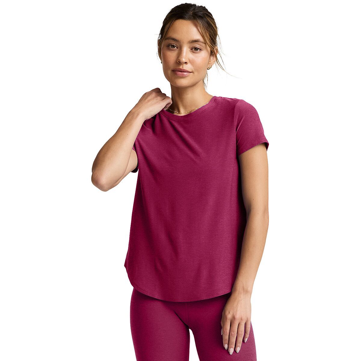 Image of Beyond Yoga On The Down Low T-Shirt - Women's Sangria Heather, L