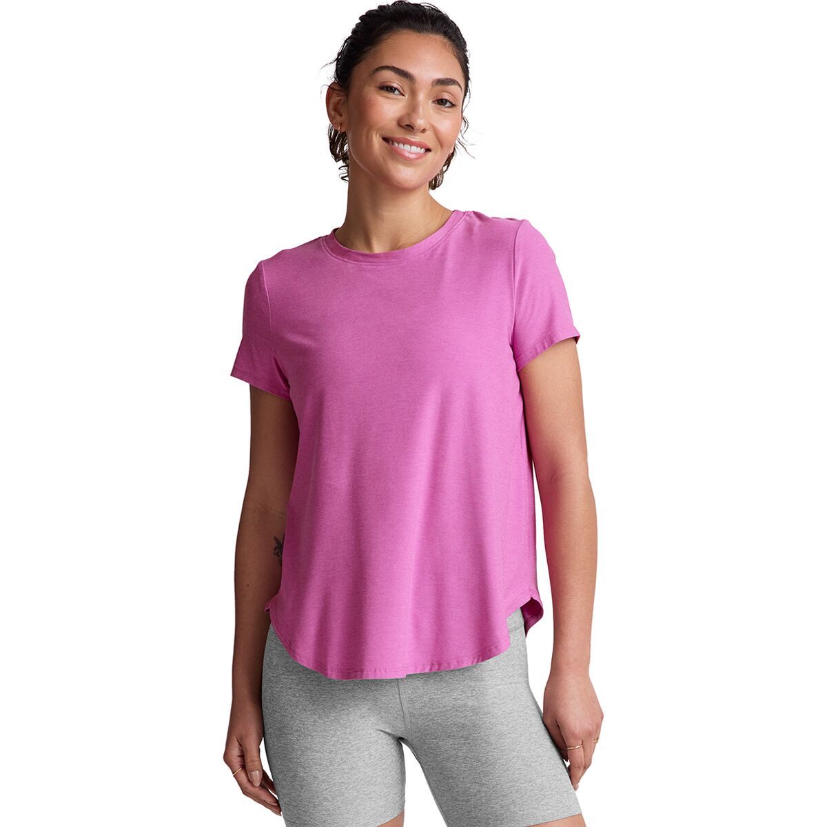 Image of Beyond Yoga On The Down Low T-Shirt - Women's Sunset Violet Heather, XL