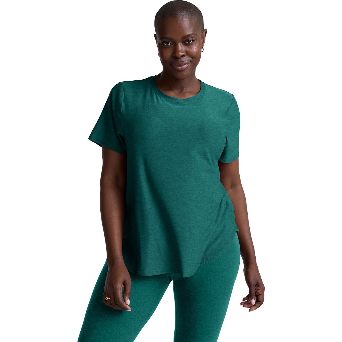 Image of Beyond Yoga On The Down Low T-Shirt - Women's Teal Sea Heather, S