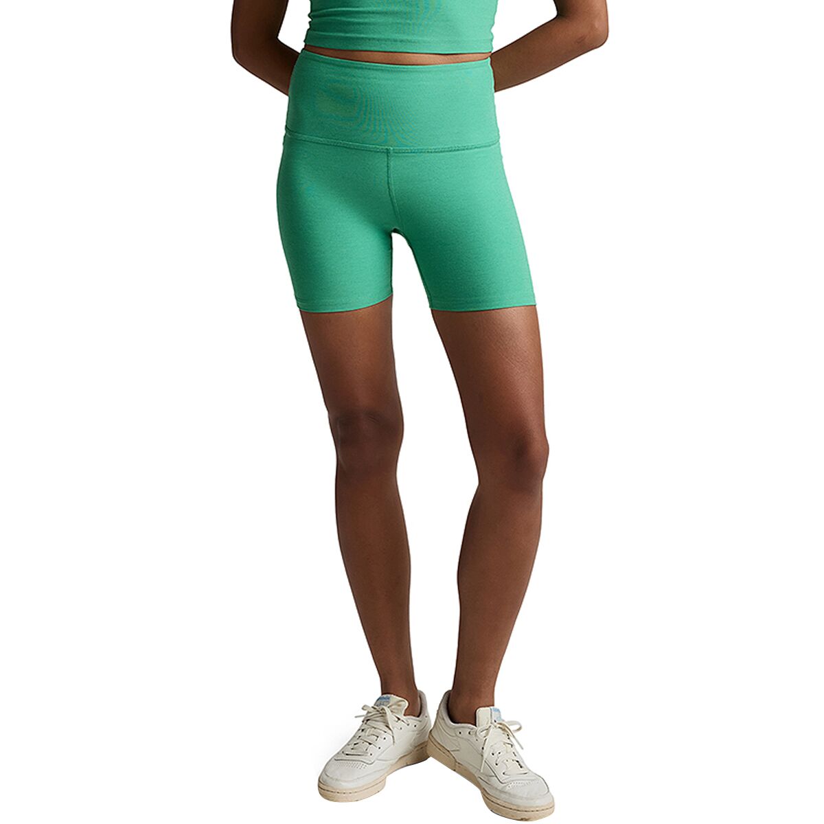 Image of Beyond Yoga Spacedye Keep Pace Biker Short - Women's Bright Emerald Heather, M