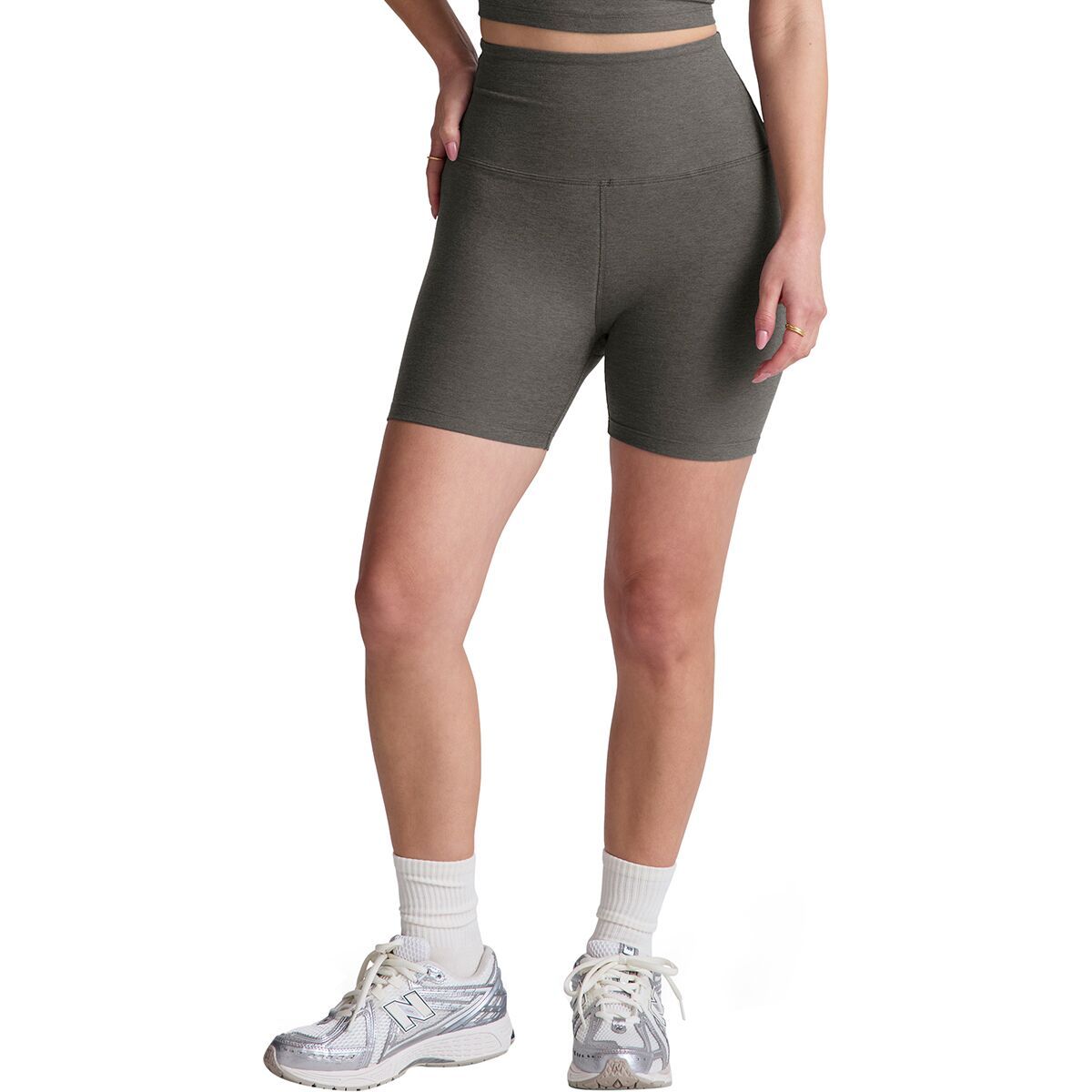 Image of Beyond Yoga Spacedye Keep Pace Biker Short - Women's True Gray Heather, XL
