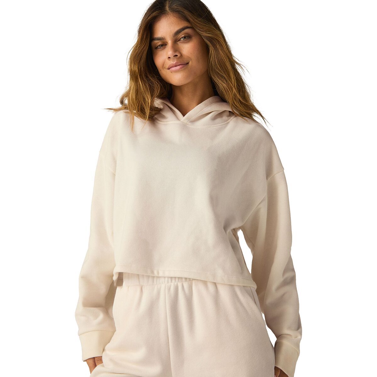 Image of Beyond Yoga Happiness Cropped Pullover Hoodie - Women's Fresh Snow, XL