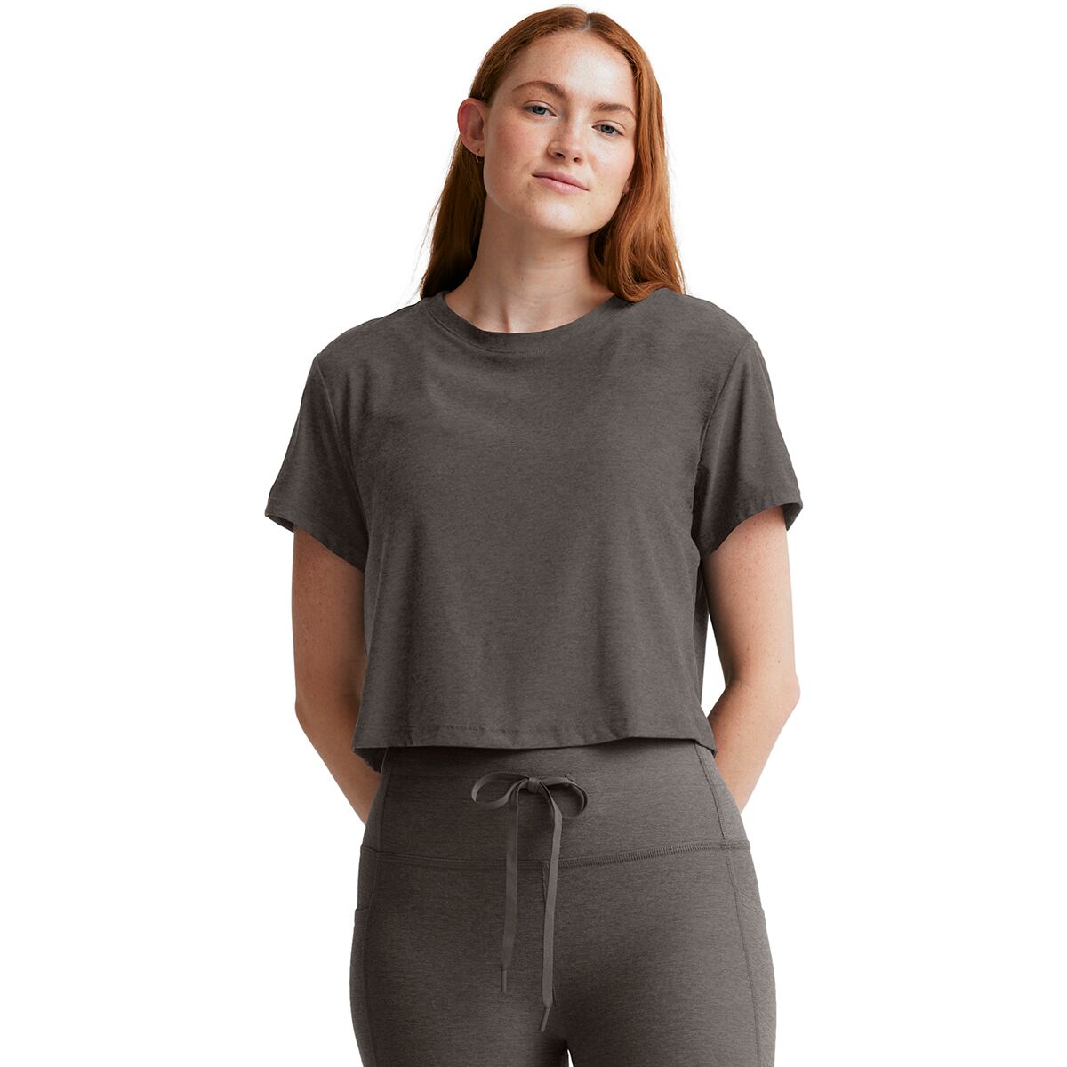 Image of Beyond Yoga Featherweight Supreme Cropped T-Shirt - Women's True Gray Heather, S