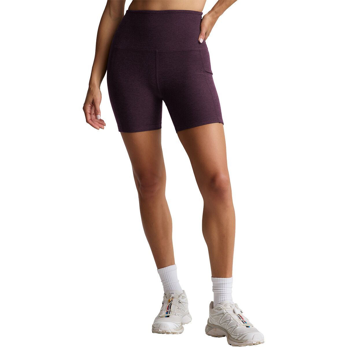 Image of Beyond Yoga Spacedye Keep Pace Pocket Short - Women's Eggplant Purple Heather, M