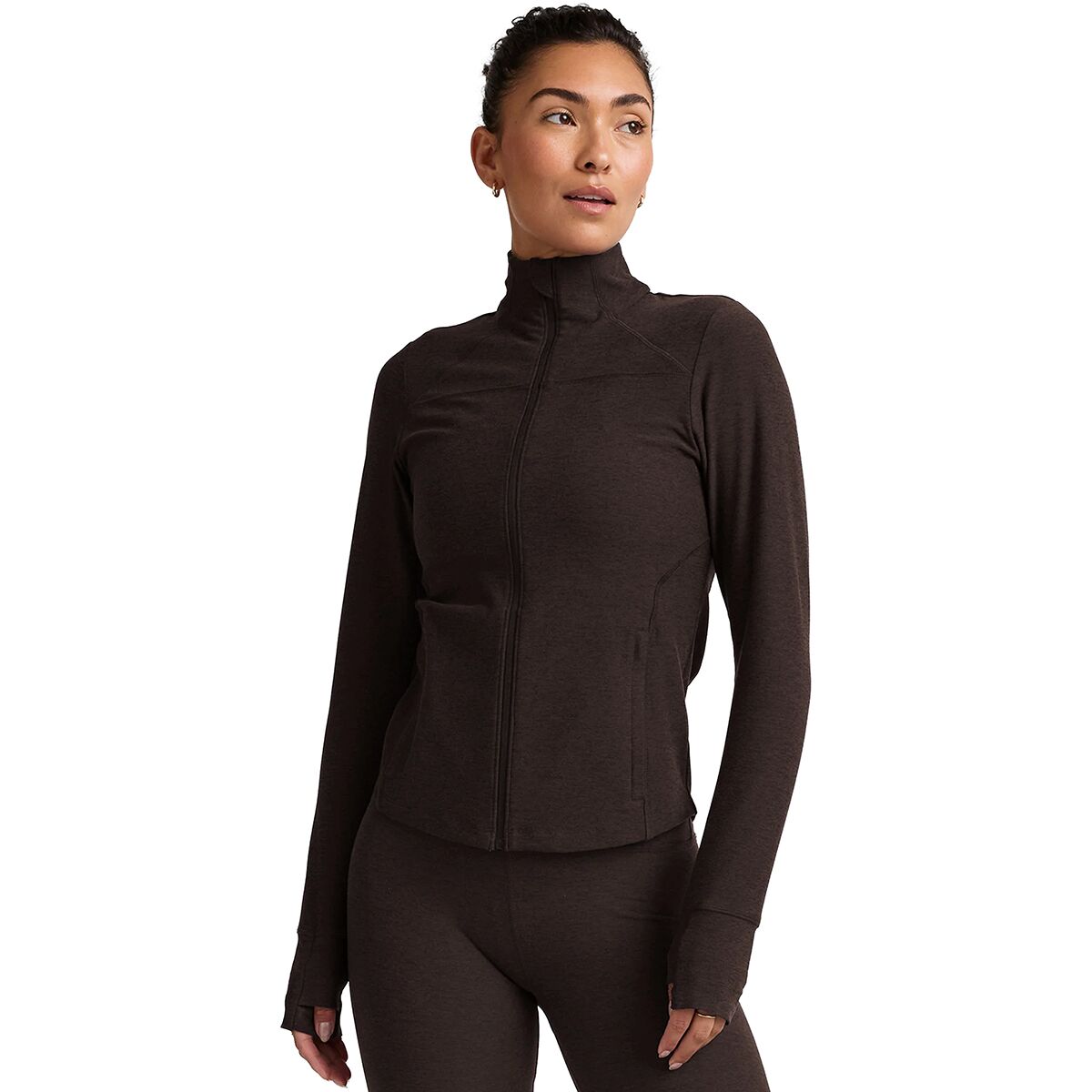 Image of Beyond Yoga Spacedye Trails Active Jacket - Women's Dark Chocolate Heather, L