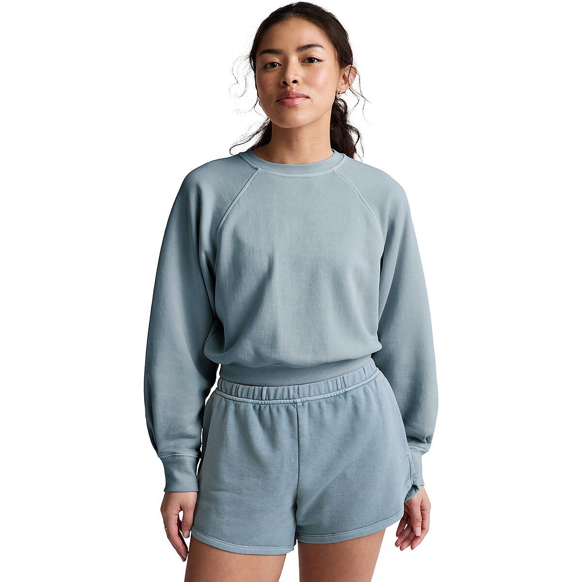 Image of Beyond Yoga Raglan Crew Sweatshirt - Women's Washed After Dark Navy, L