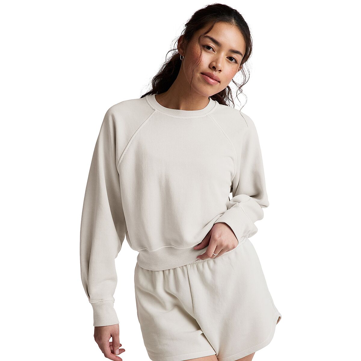 Image of Beyond Yoga Raglan Crew Sweatshirt - Women's Washed Vintage White, M