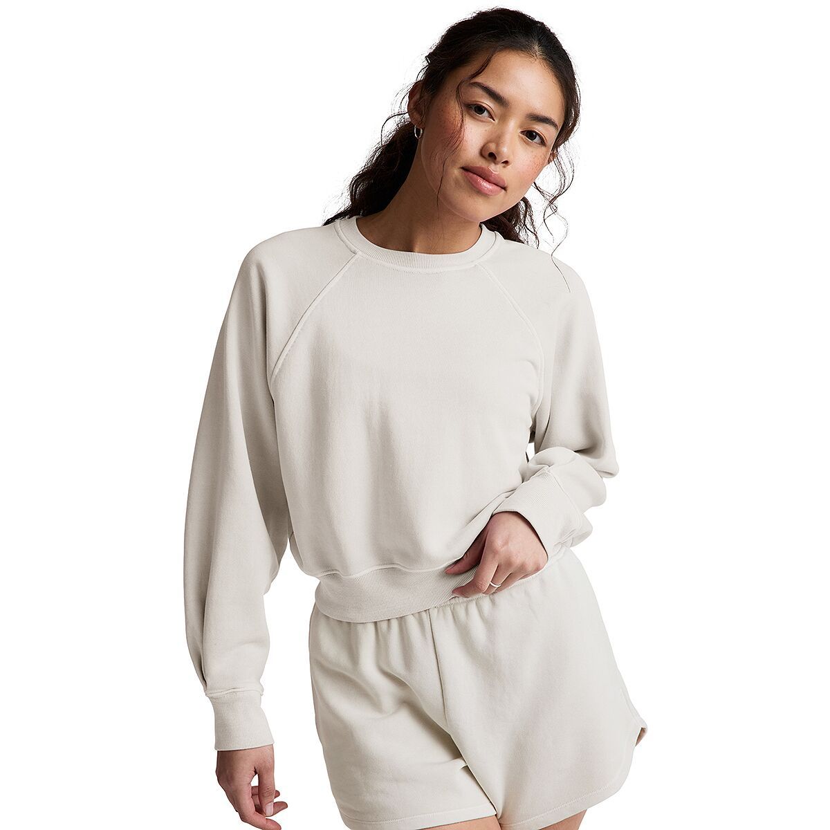 Image of Beyond Yoga Raglan Crew Sweatshirt - Women's Washed Vintage White, XS