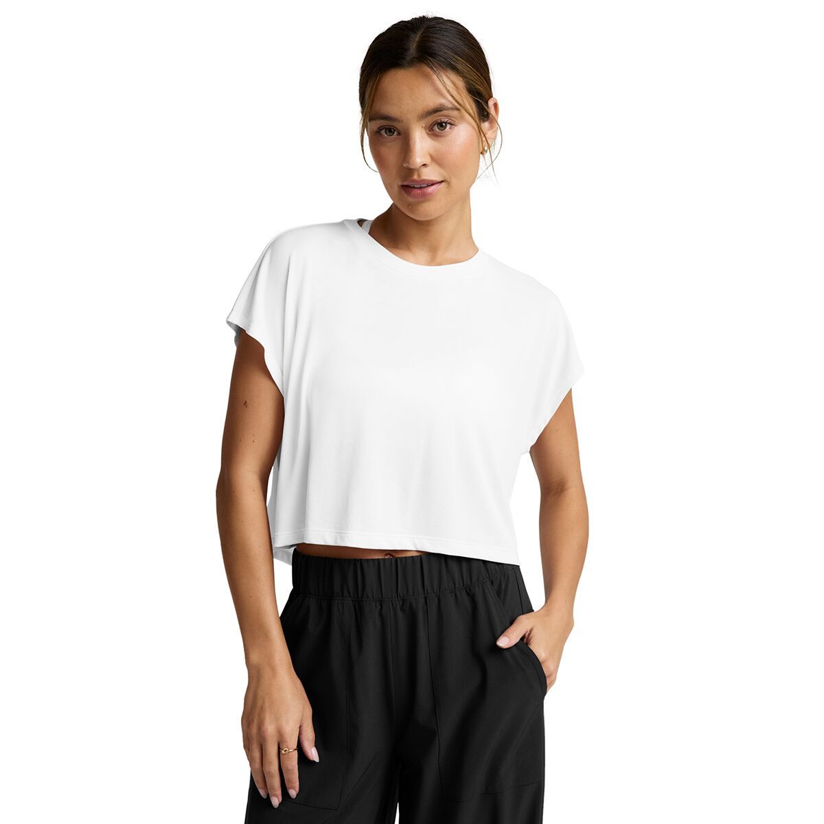 Image of Beyond Yoga Studio Knit Cropped T-Shirt - Women's White, L