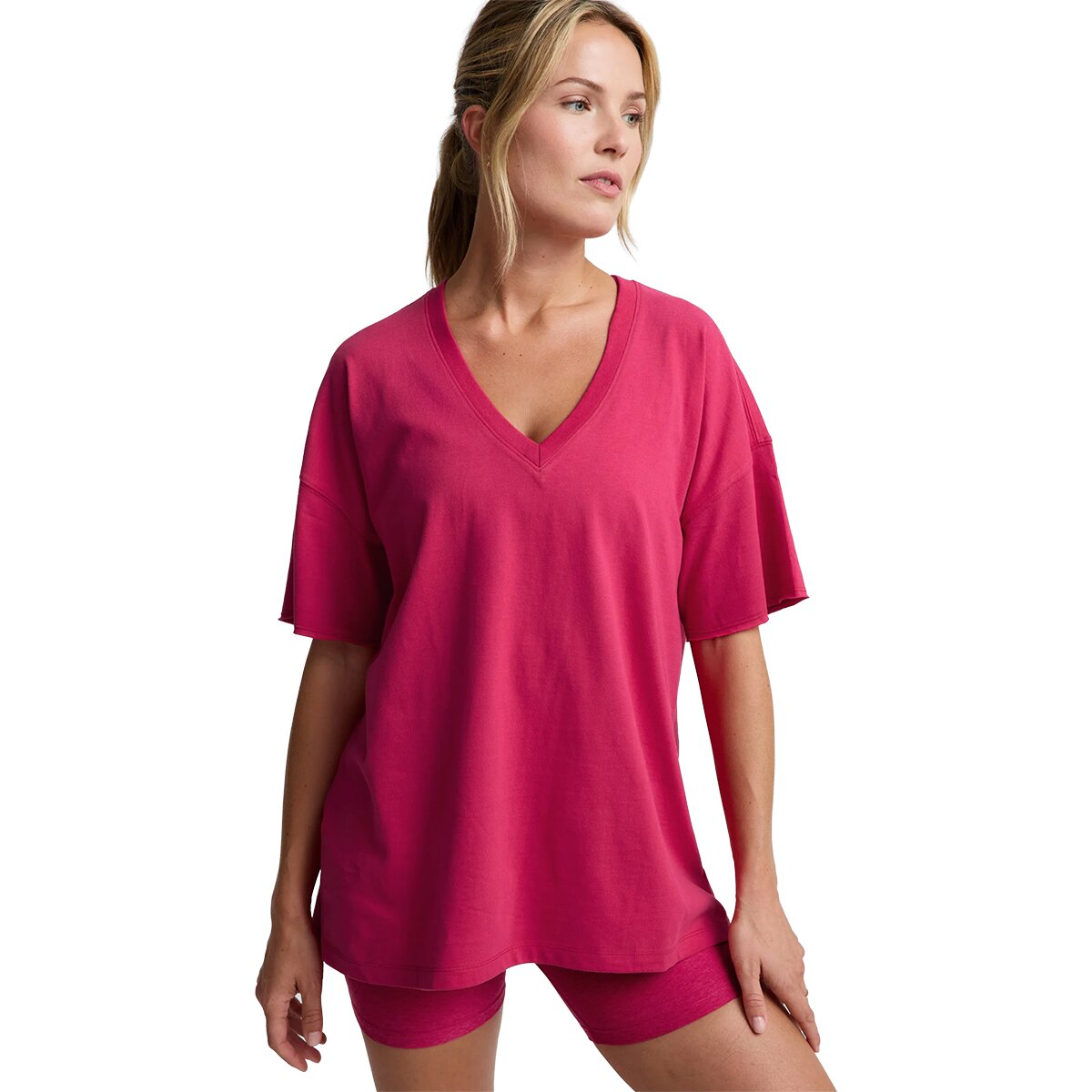 Image of Beyond Yoga Better Than Ever Oversized V-Neck T-Shirt - Women's Berry Red, S