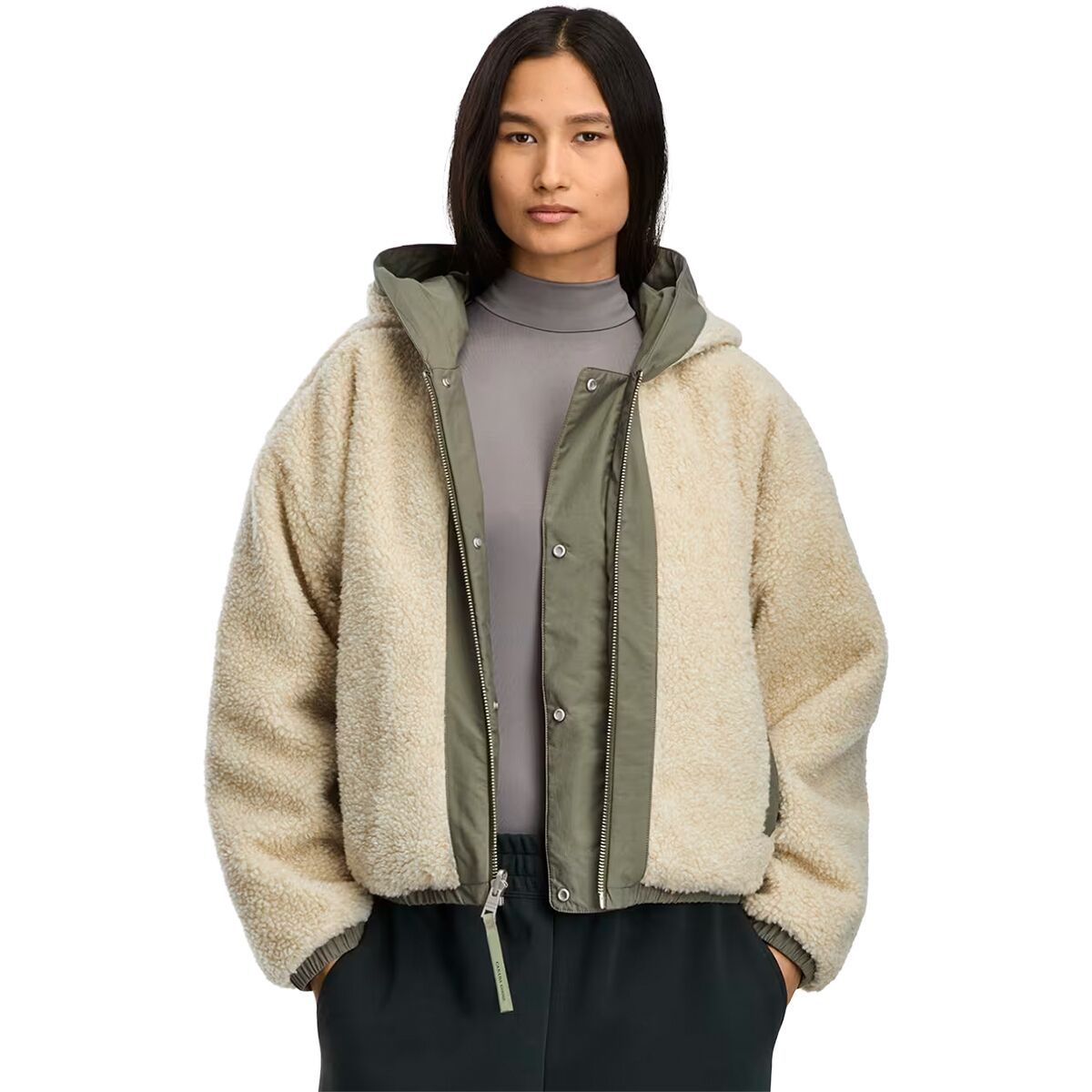 Image of Canada Goose Alberni Reversible Fleece Bomber - Women's Light Tan/Smokey Sage, XS