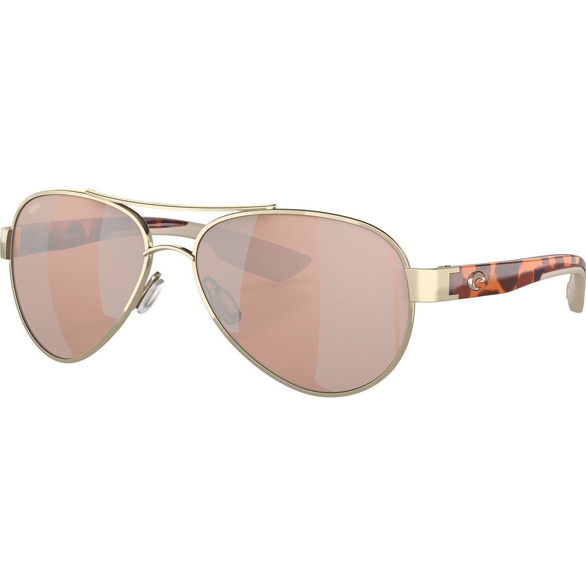 Pre-owned Costa Del Mar Costa Loreto 580p Polarized Sunglasses In Rose Gold Frame/tortoise Temples Frame