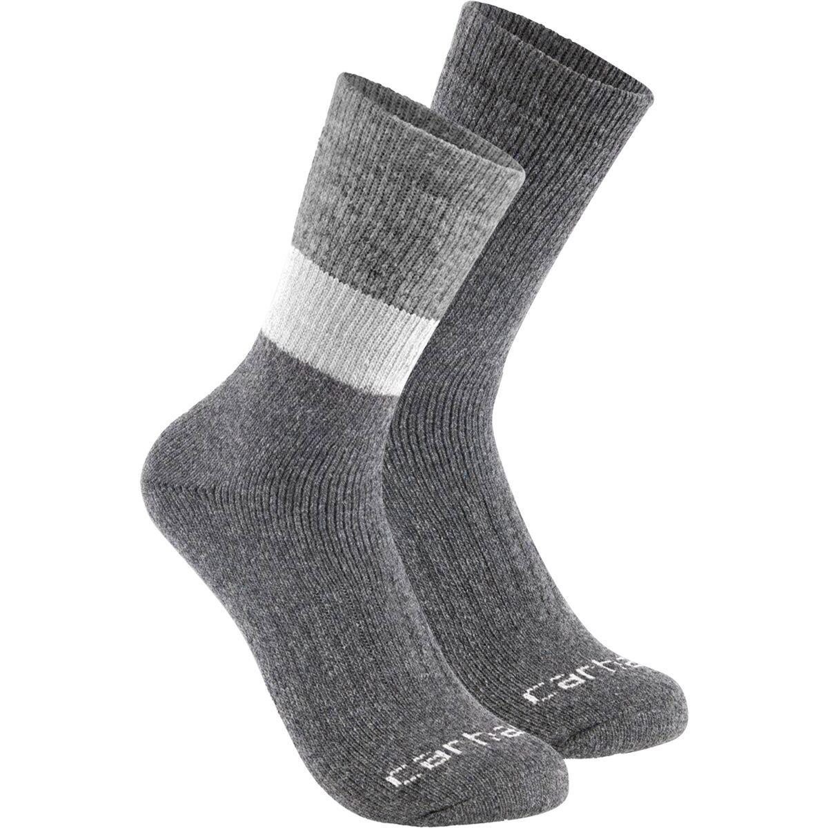 Image of Carhartt Gloves Synthetic-Wool Blend Colorblock Crew Sock - 2-Pack - Men's Grey Assorted, XL