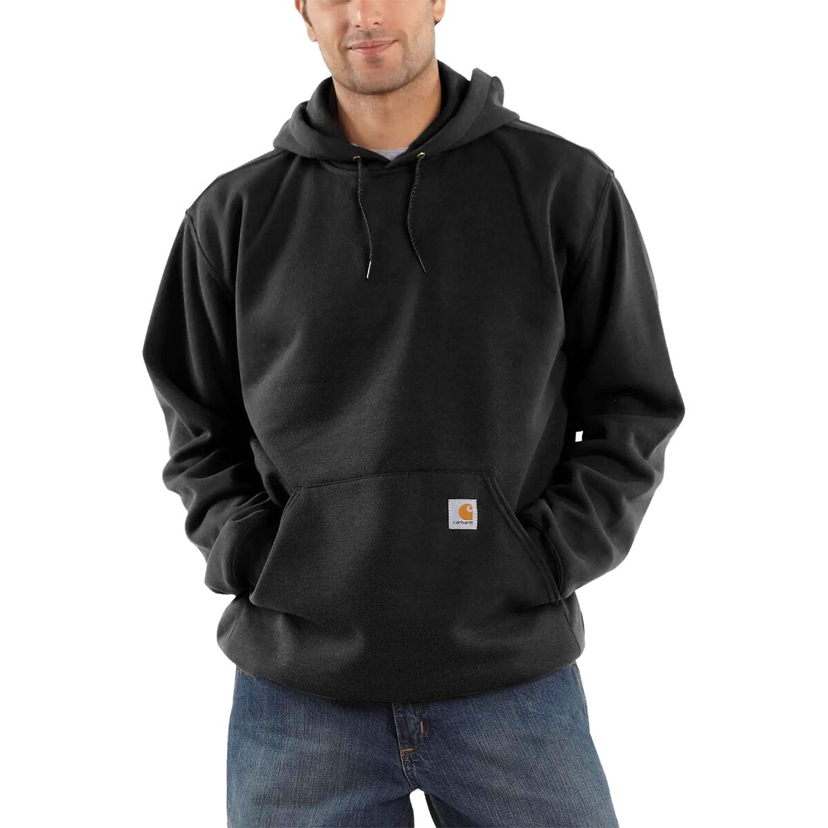 Image of Carhartt Midweight Pullover Hooded Sweatshirt - Men's Black-Pocket Logo, S
