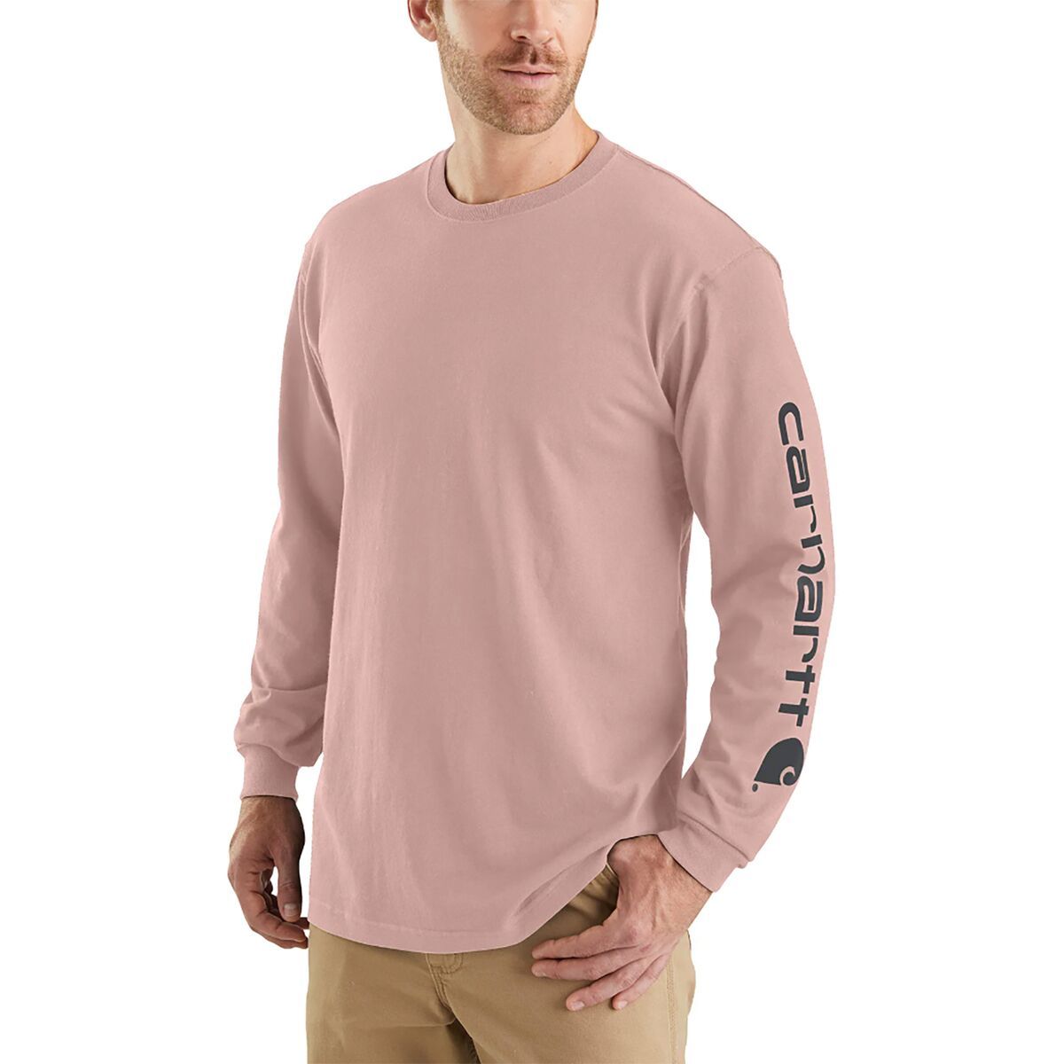 Carhartt Signature Sleeve Logo Long-Sleeve T-Shirt - Men's Ash Rose, L