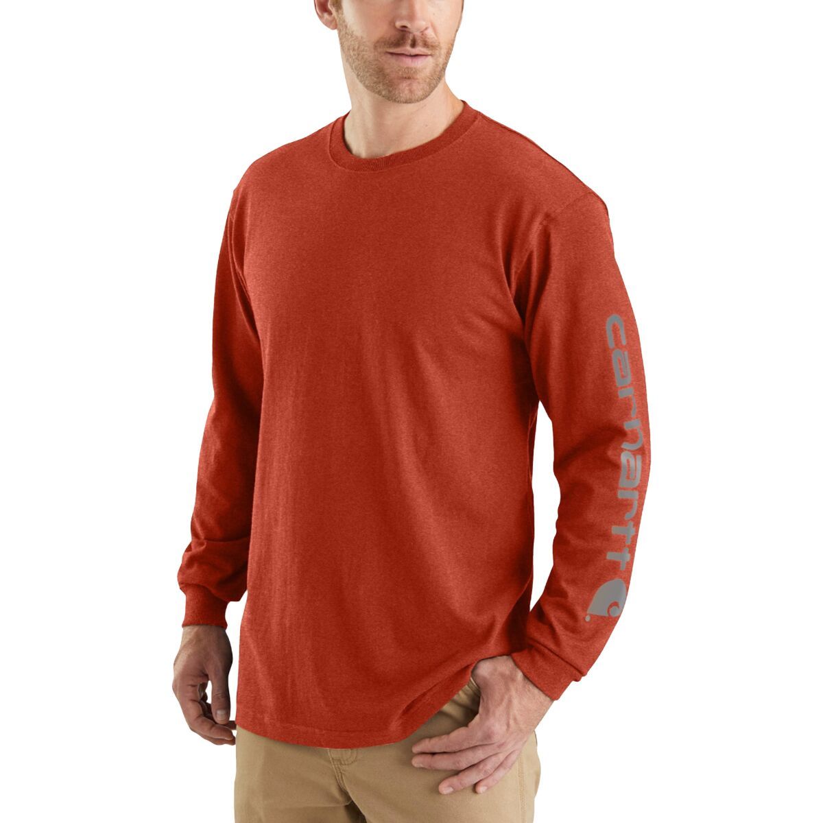 Carhartt Signature Sleeve Logo Long-Sleeve T-Shirt - Men's Chili Pepper Heather, L