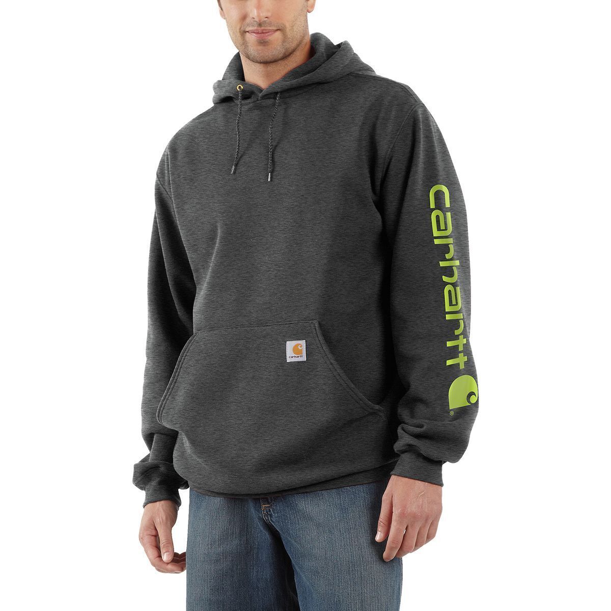 Carhartt Midweight Signature Sleeve Hooded Sweatshirt - Men's Carbon Heather, L