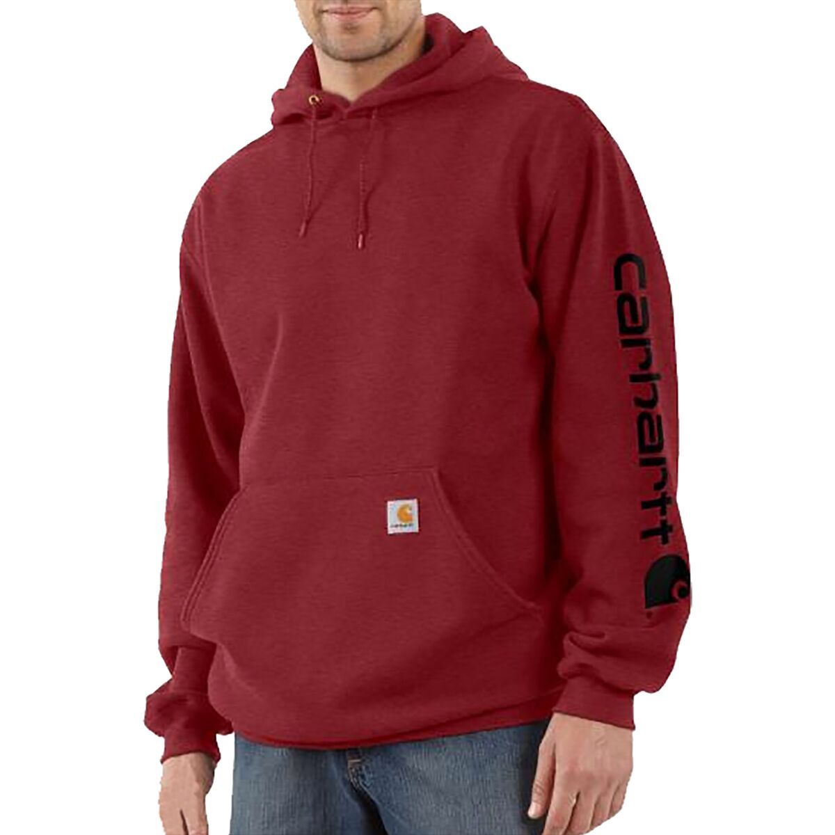 Carhartt Midweight Signature Sleeve Hooded Sweatshirt - Men's Dark Barn Red Heather, M