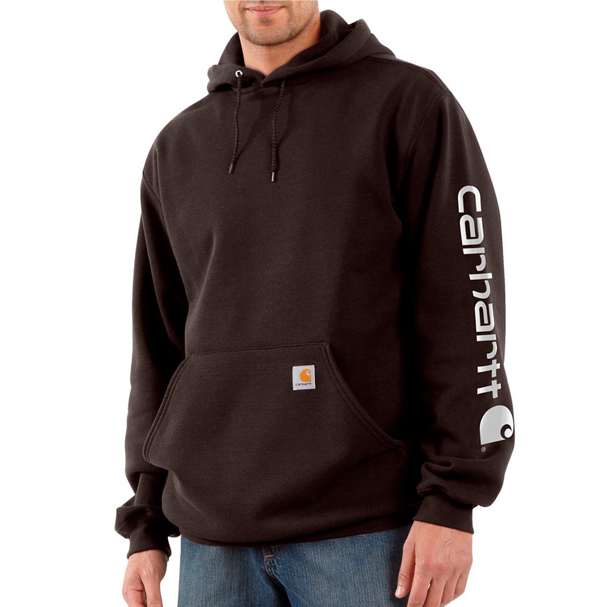 Carhartt Midweight Signature Sleeve Hooded Sweatshirt - Men's Dark Brown, 3XL