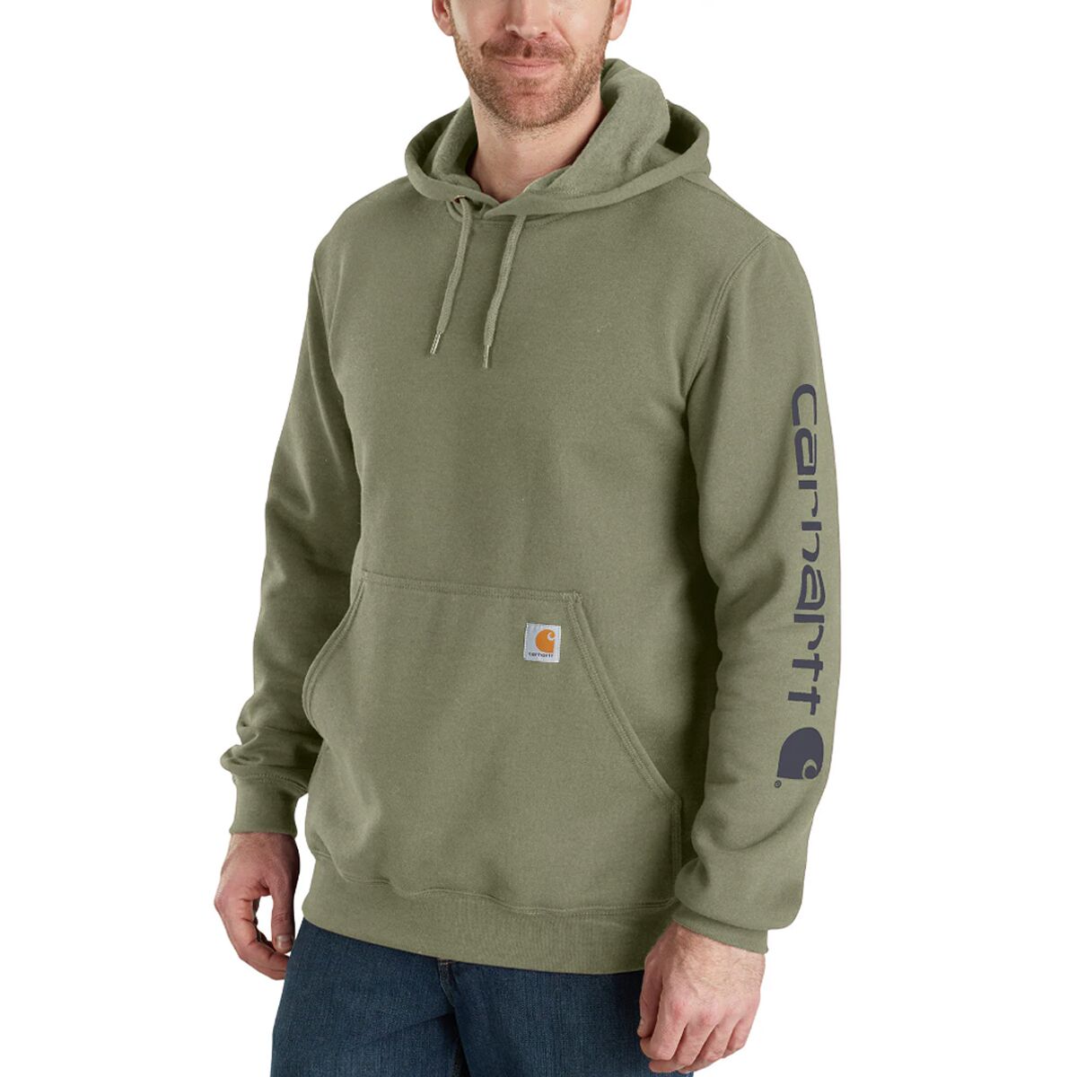 Image of Carhartt Midweight Signature Sleeve Hooded Sweatshirt - Men's Dusty Olive2, L