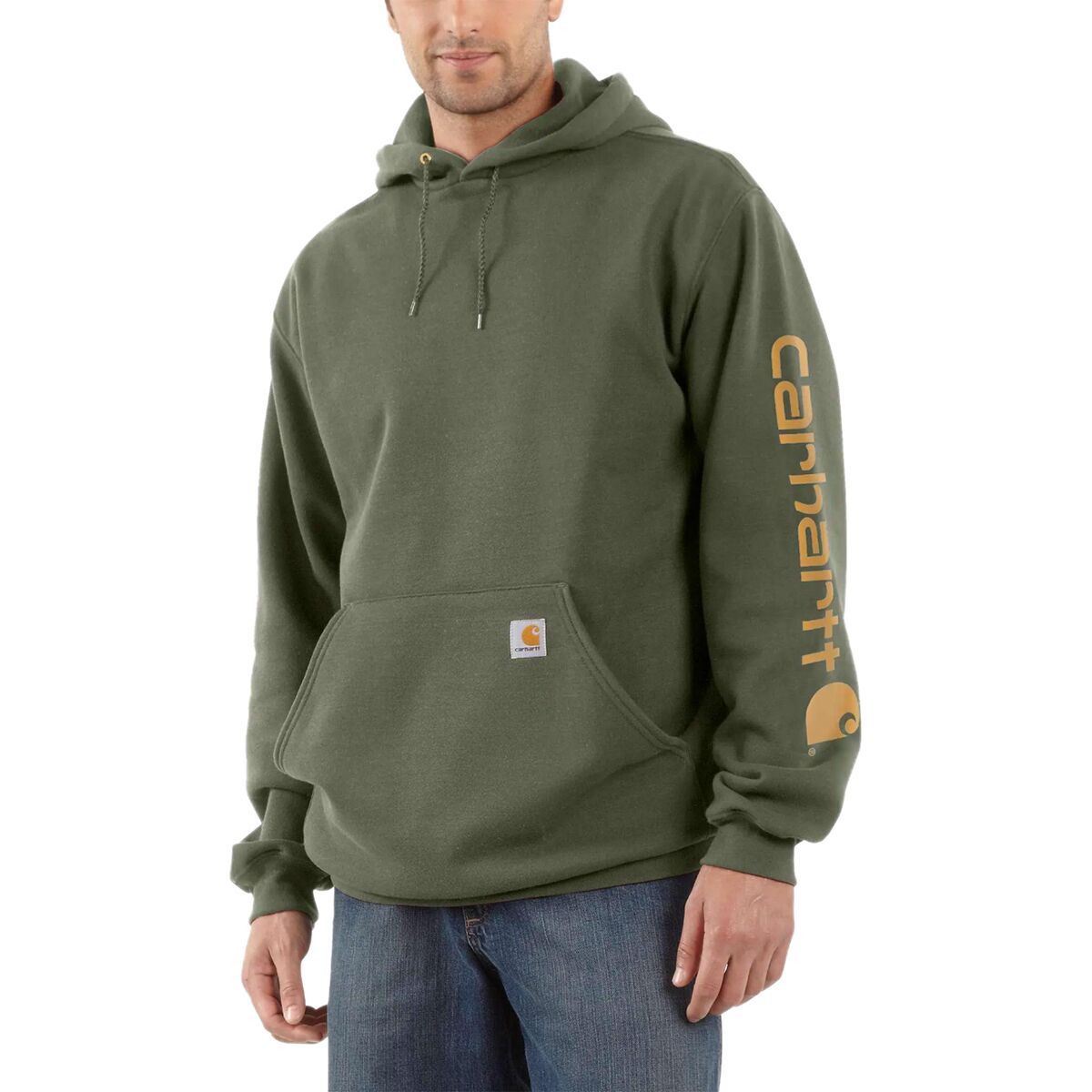 Carhartt Midweight Signature Sleeve Hooded Sweatshirt - Men's Winter Moss Heather, 4XL